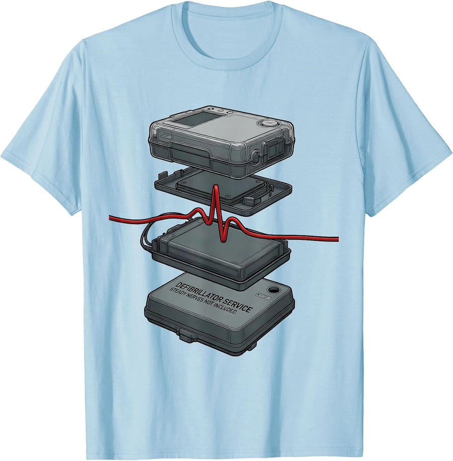 Men's Defibrillator Service Steady Nerves Not Included Funny EMT T-Shirt - Baby Blue