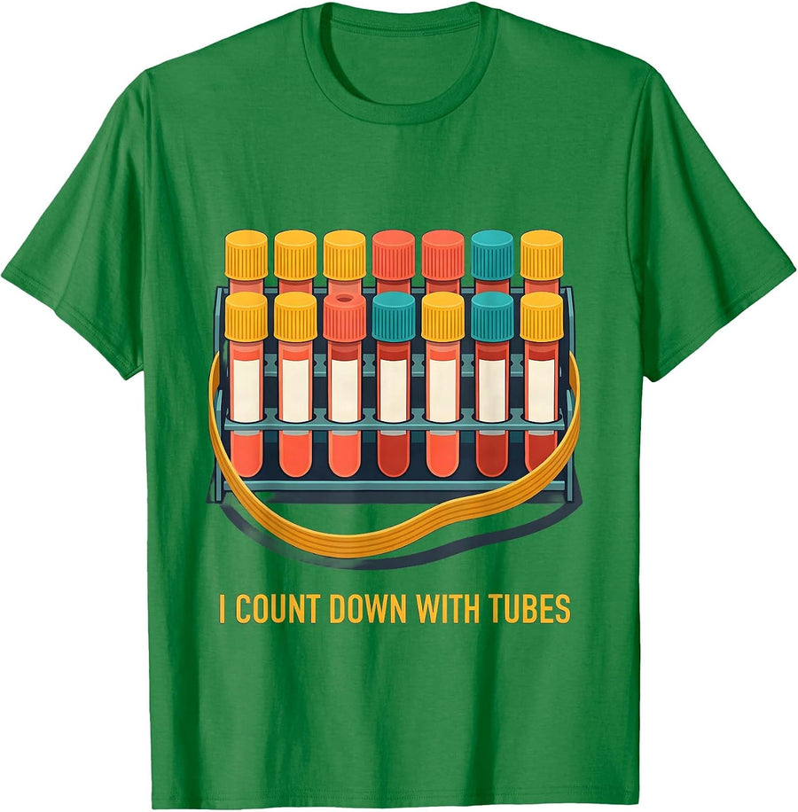 Men's I Count Down With Tubes Funny Phlebotomist Christmas Holiday T-Shirt - Kelly Green