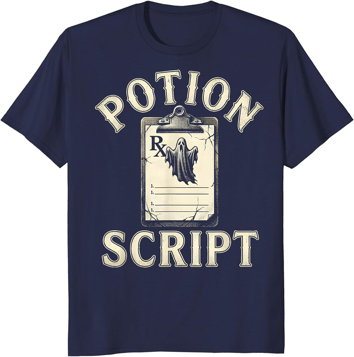 Men's Potionscript Funny Pharmacy Halloween Pharmacist Tech Crew T-Shirt - Navy Blue