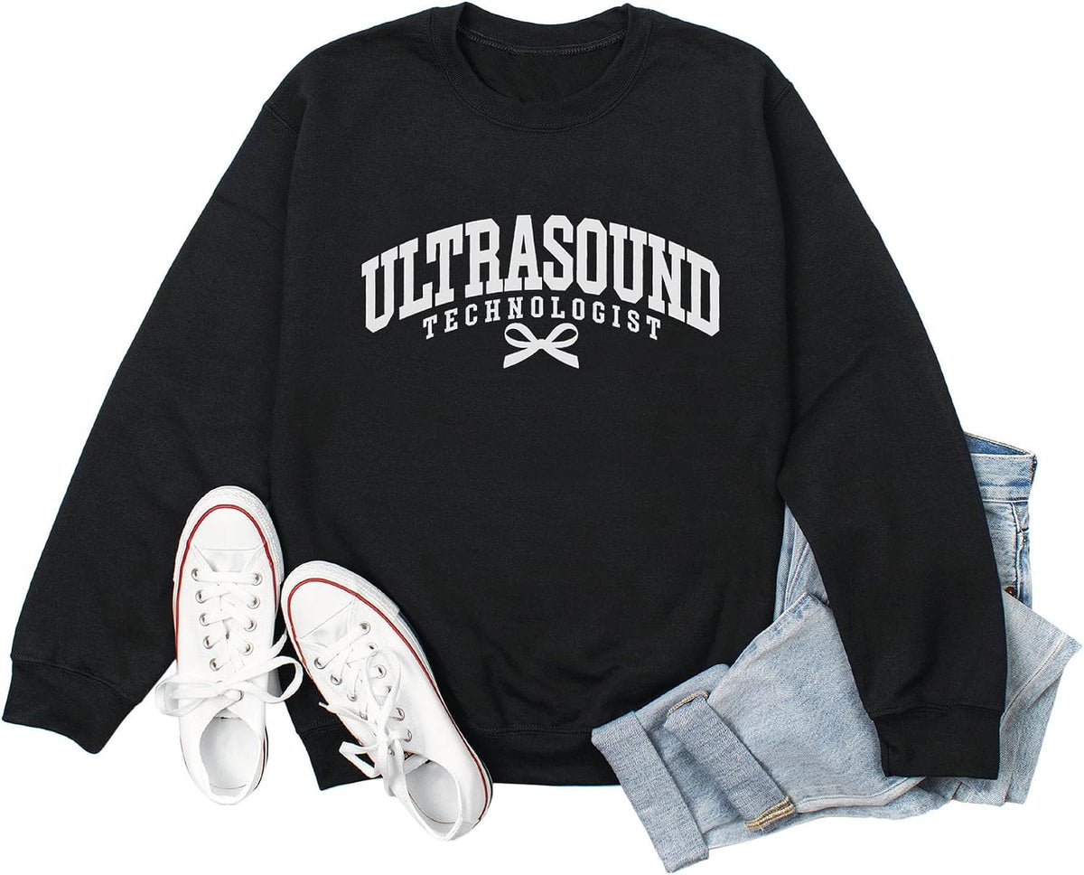 Ultrasound Technologist Sweatshirt for Women Sonography Casual Long Sleeve Crewneck Pullover Tops Sonographer Gift - Black