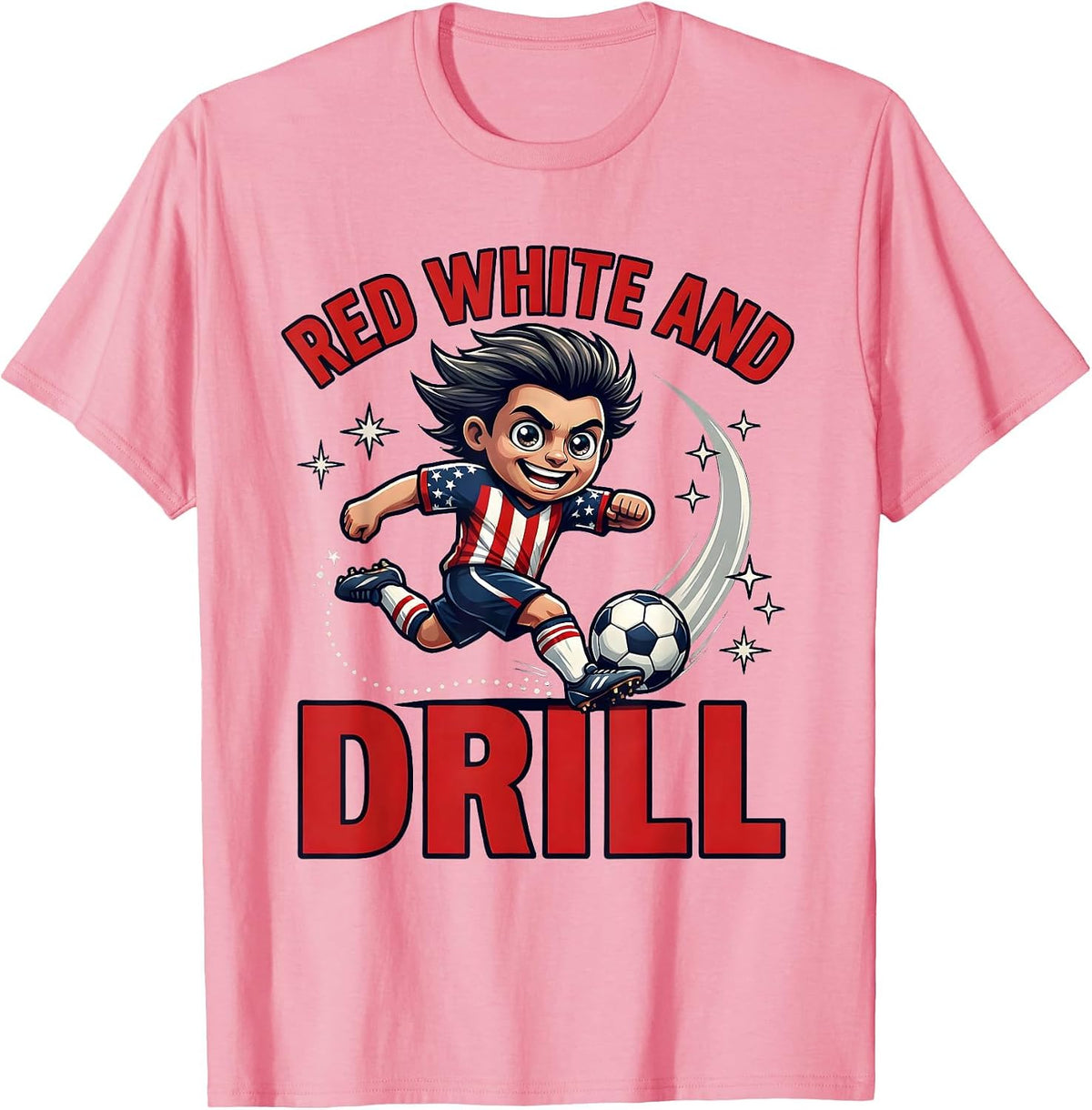 Men's Red White and Drill Funny Soccer Player Fourth of July T-Shirt - Pink