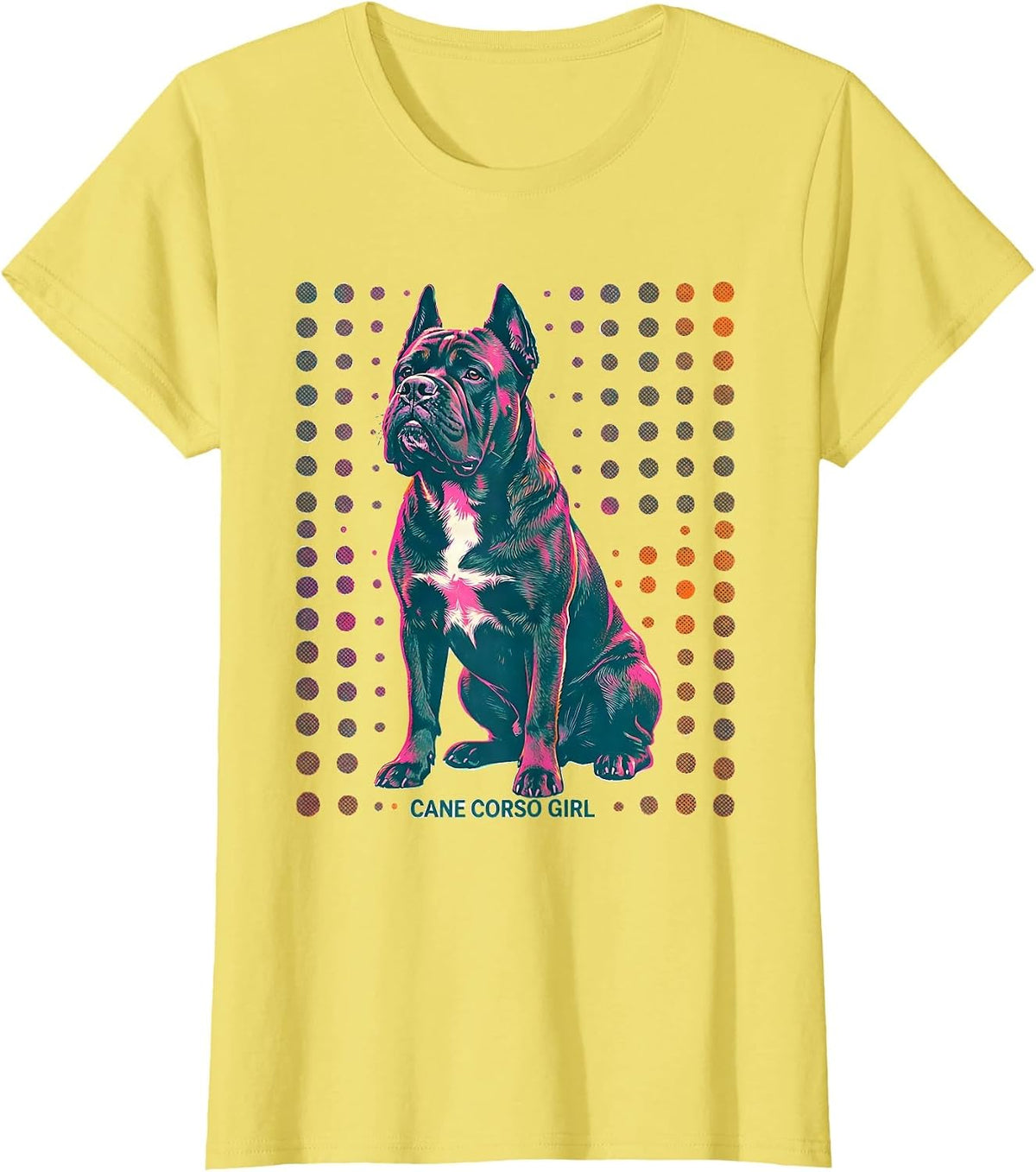 Cane Corso Girl Risograph Italian Mastiff Dog Lover Humor T-Shirt - Lemon Yellow