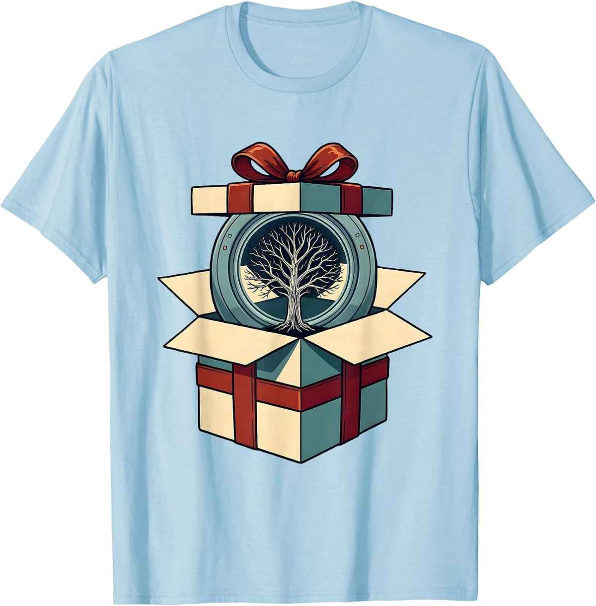Men's Wrapped Present Skeleton Radiology Tech Christmas Humor T-Shirt - Baby Blue