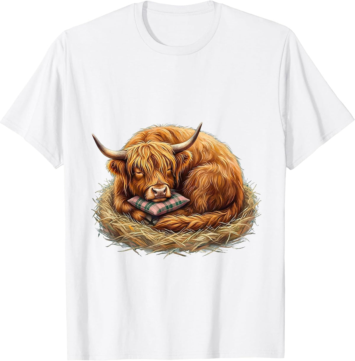 Men's Coiled Highland Cow Cute Animal Lover Whimsical Humor T-Shirt - White