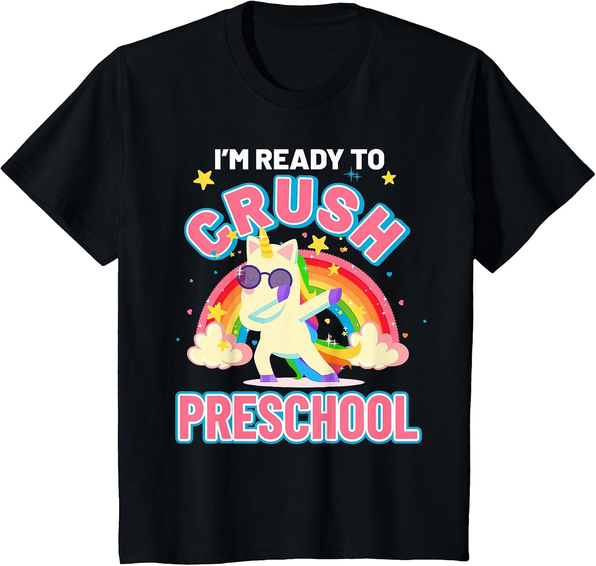Welcome Back to School Unicorn Crushing Preschool T-Shirt - Black