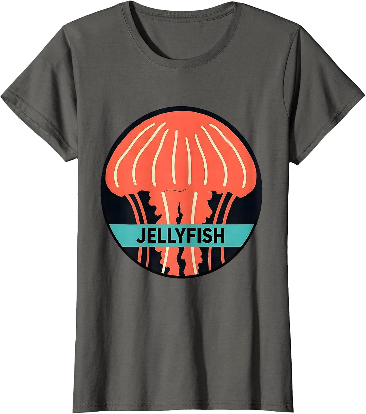 Women's Jellyfish Minimalist Line Art Animal Badge Patch Icon T-Shirt - Asphalt Grey