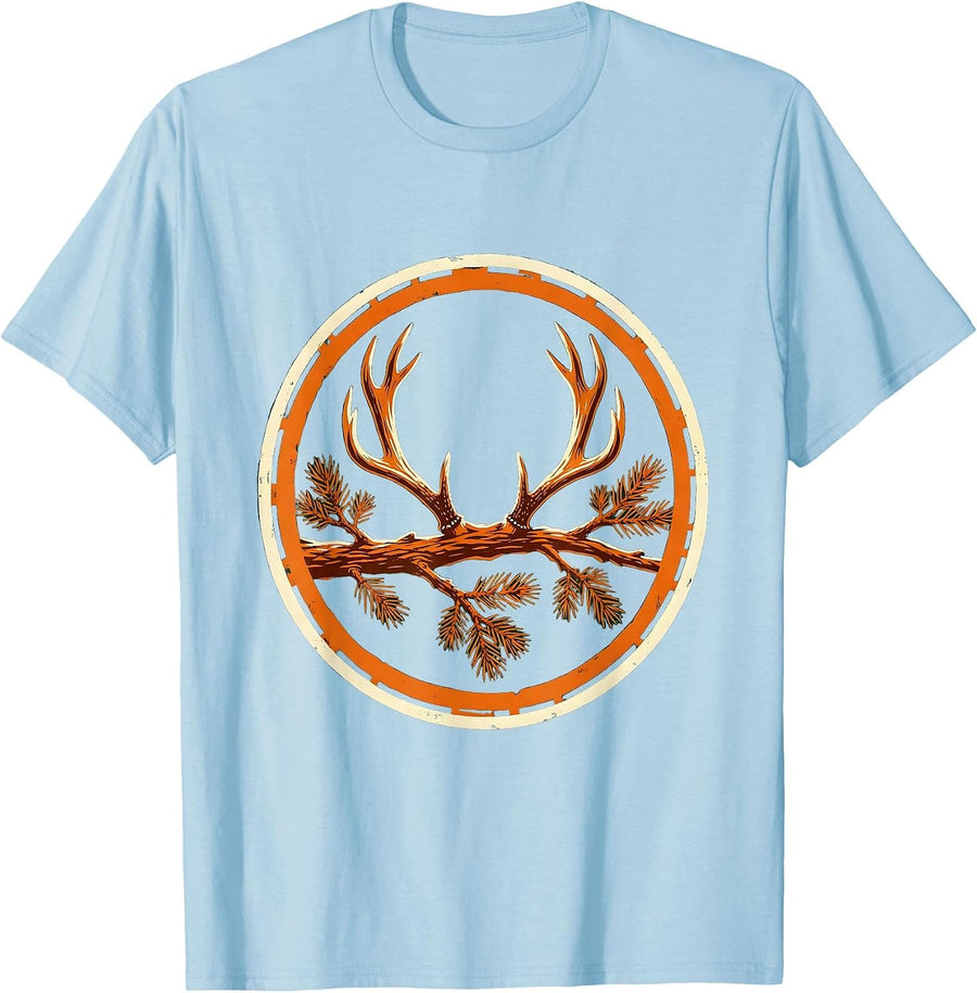 Men's Antler Shed on Pine Branch Hunting Illustration T-Shirt - Baby Blue