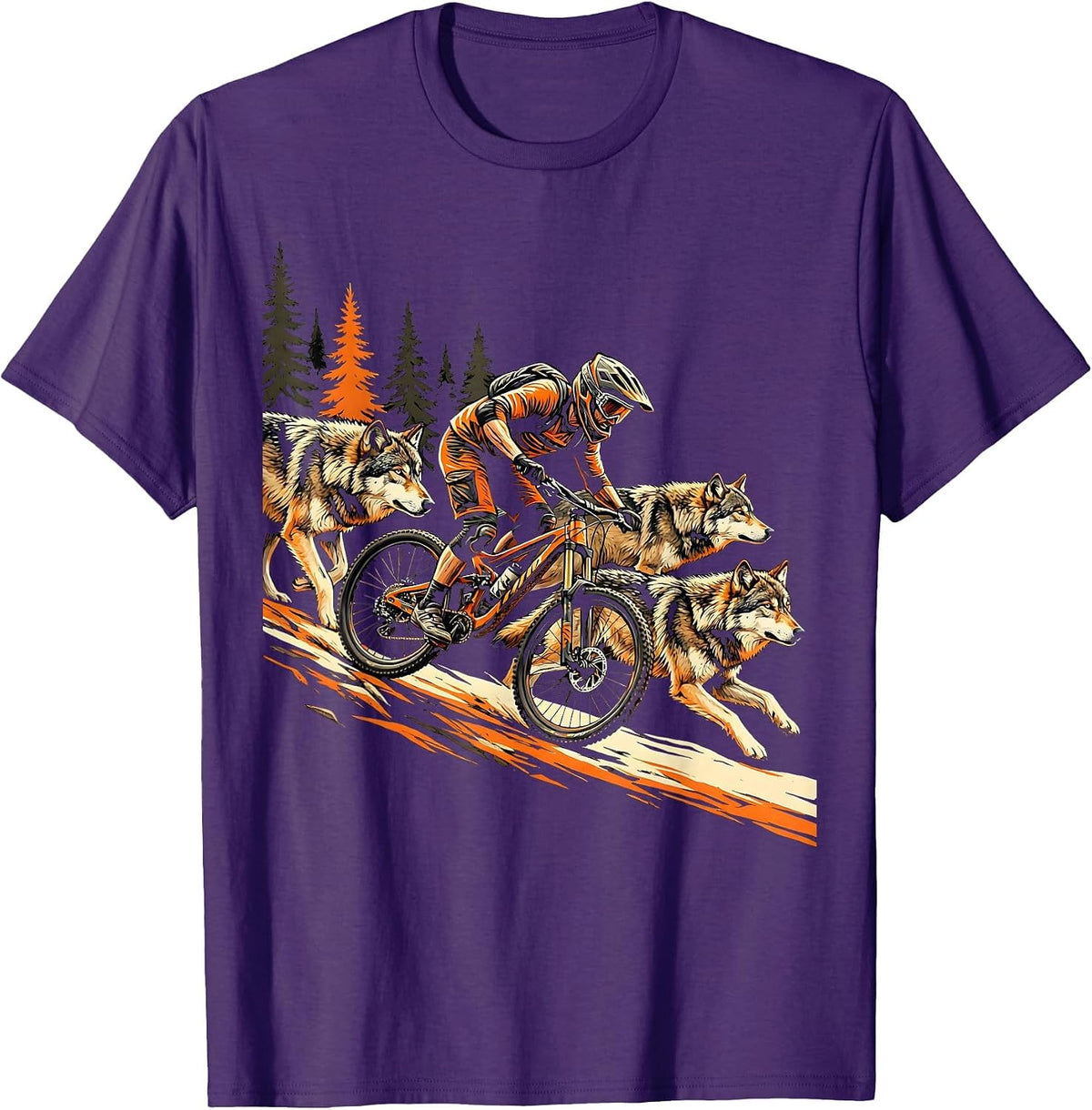 Wolf Pack Mountain Bike Trail Rider Graphic T-Shirt - Purple