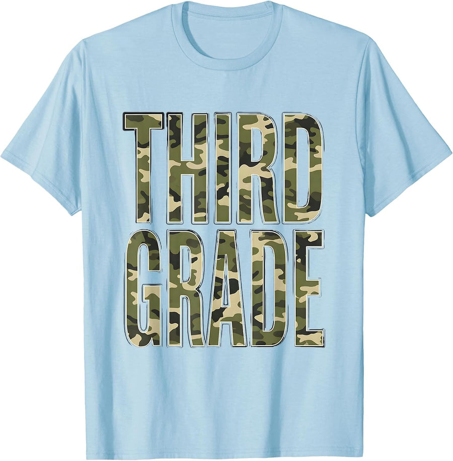 Men's Third Grade Camo Back To School Boys Teachers T-Shirt - Baby Blue