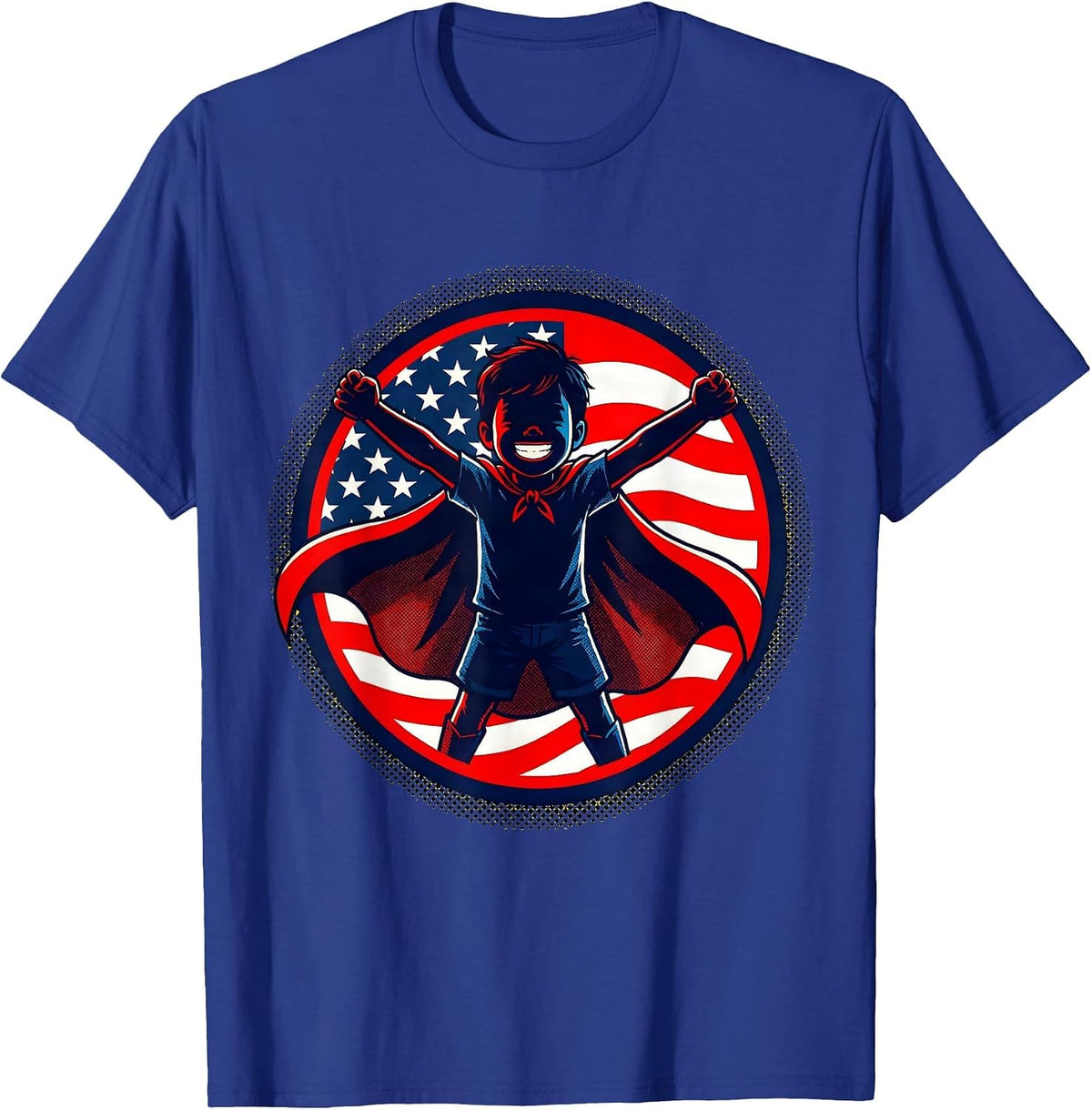 Patriot Day Kids American Flag Cape Hero T-Shirt - Royal Blue