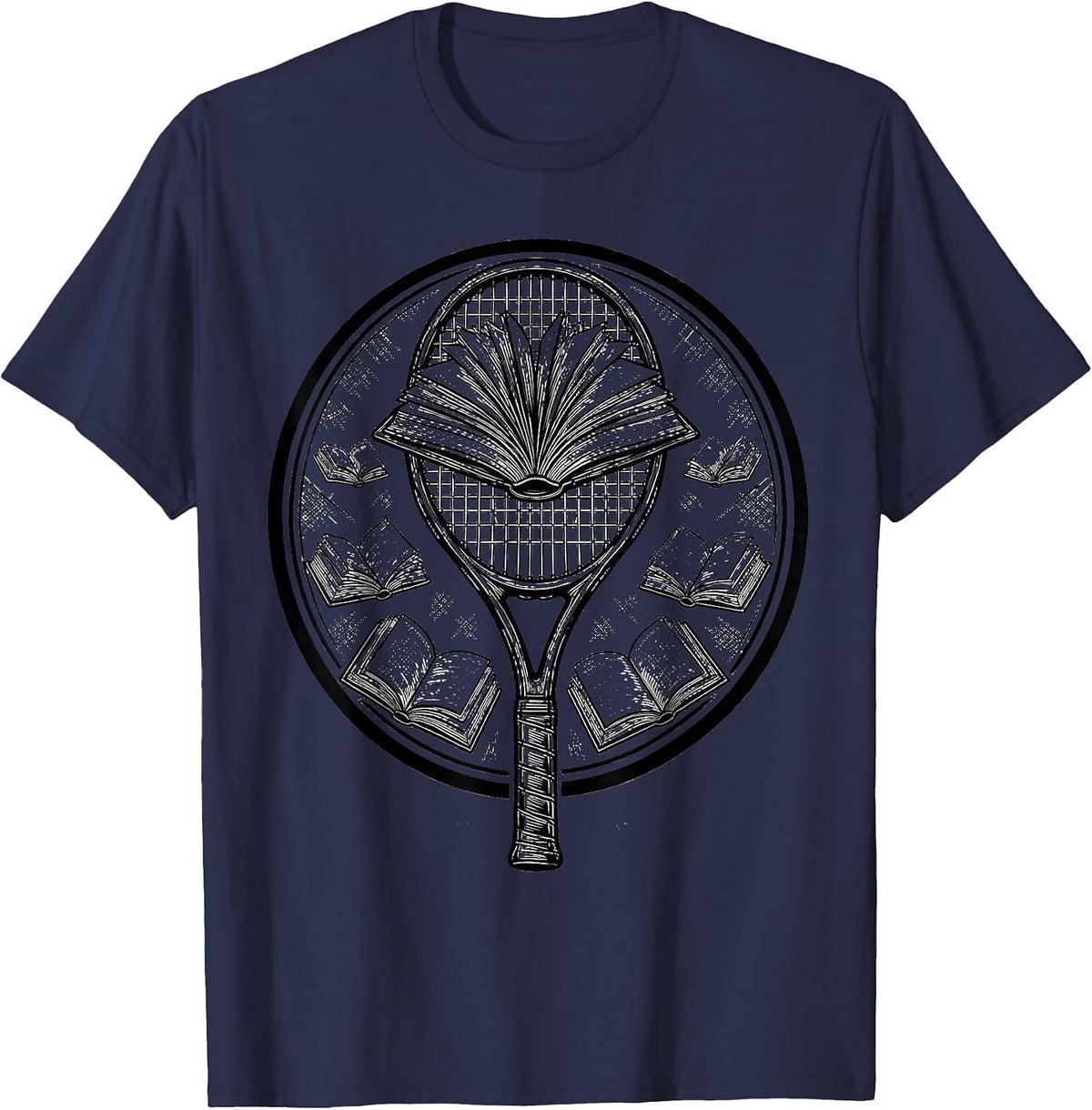 Reading Is My Favorite Sport Book Tennis Racket T-Shirt - Navy Blue