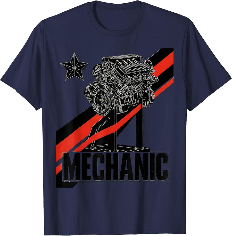 Mechanic Patriotic American Flag Oilfield Worker Trade Pride T-Shirt - Navy Blue