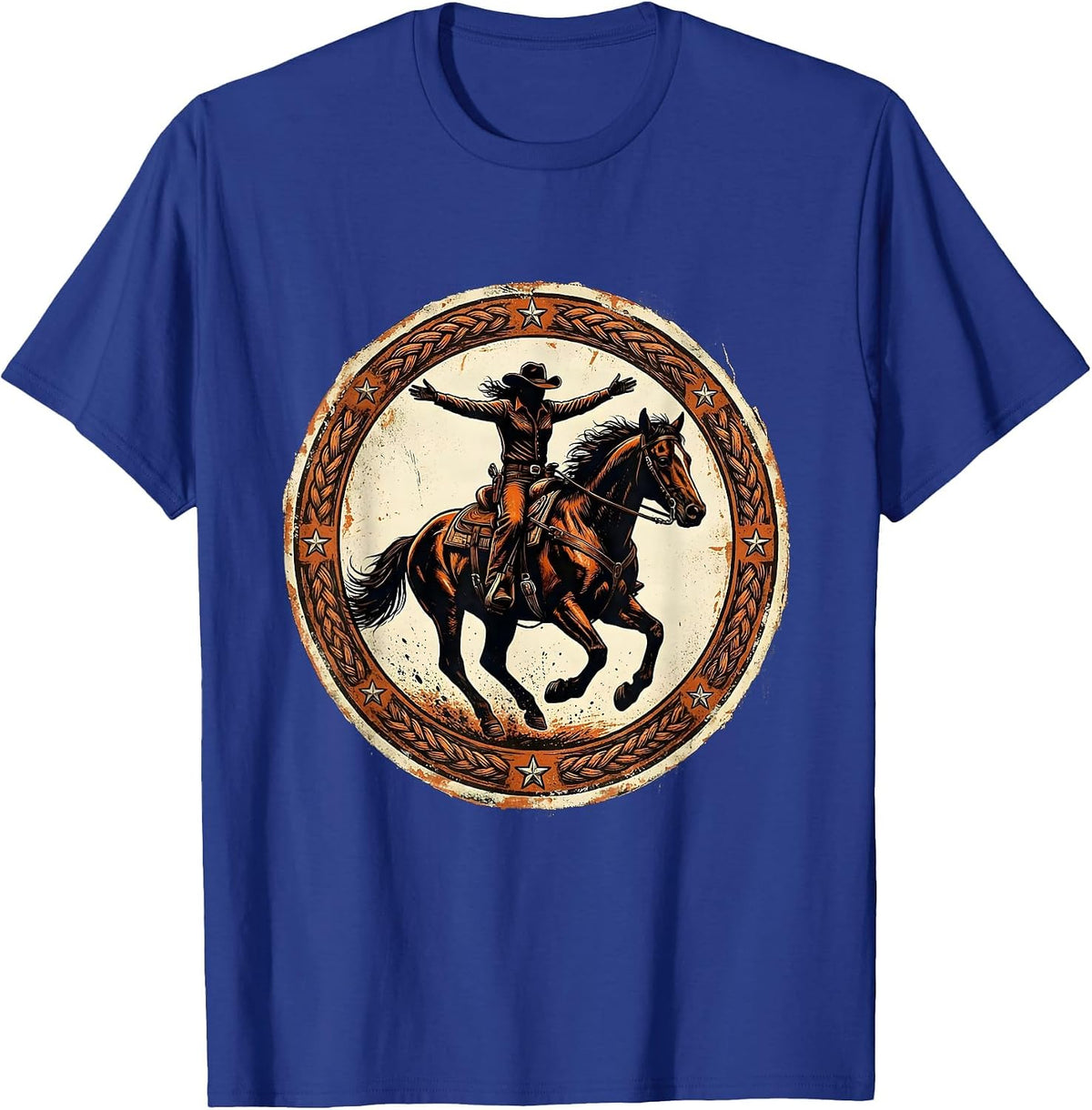 Men's Cowgirl Trick Riding Graphic Tee T-Shirt - Royal Blue