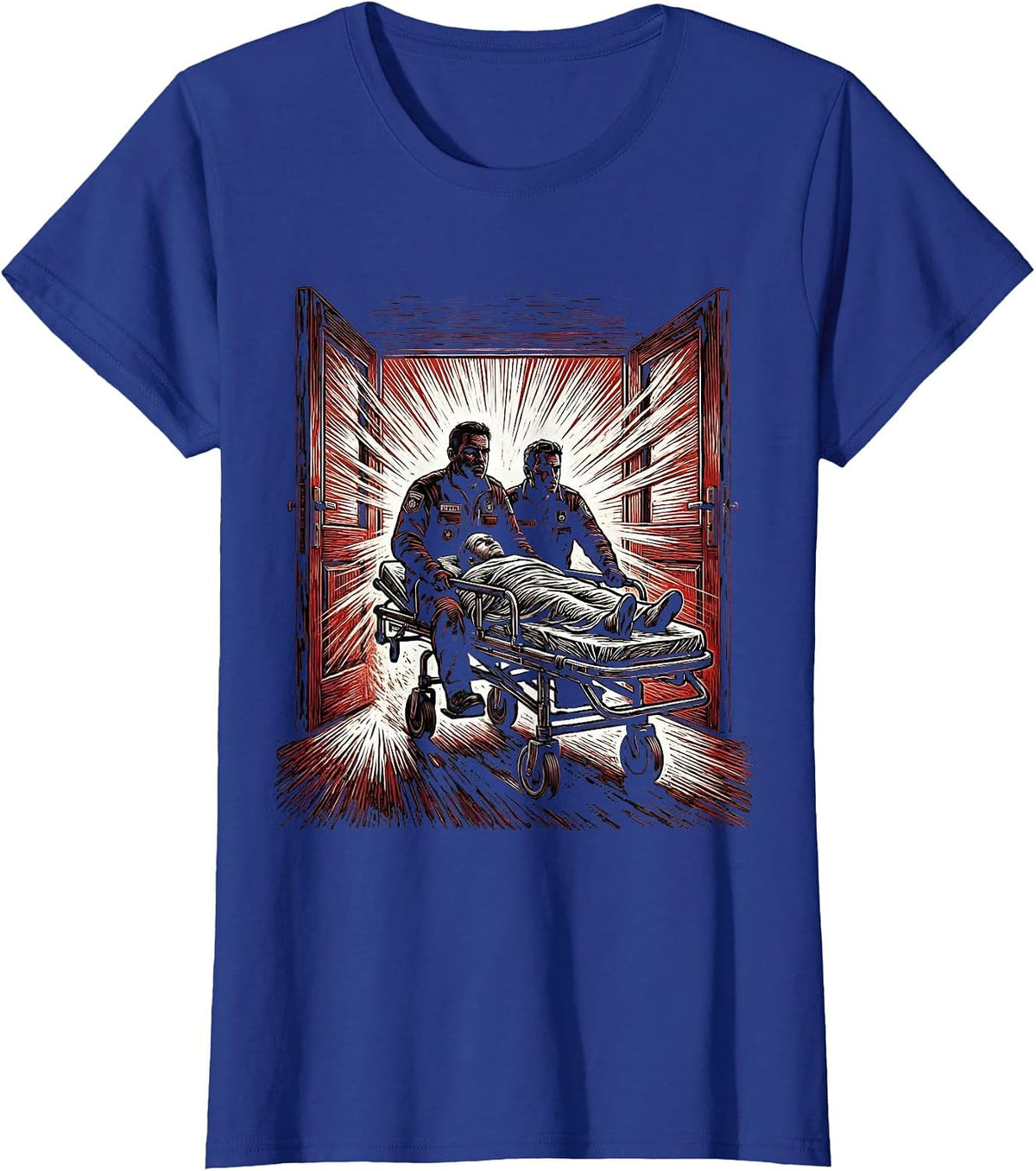 Women's EMT Rushing Patient on Stretcher Graphic T-Shirt - Royal Blue