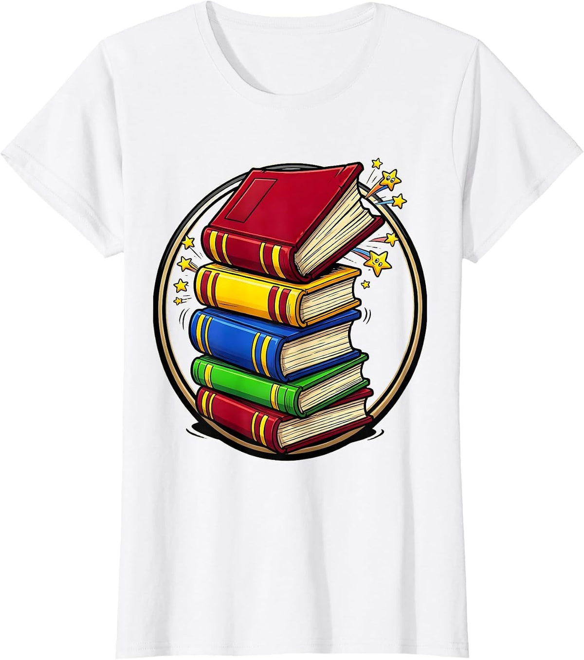 Preschool Teacher Stacked Colorful Books Graphic T-Shirt - White