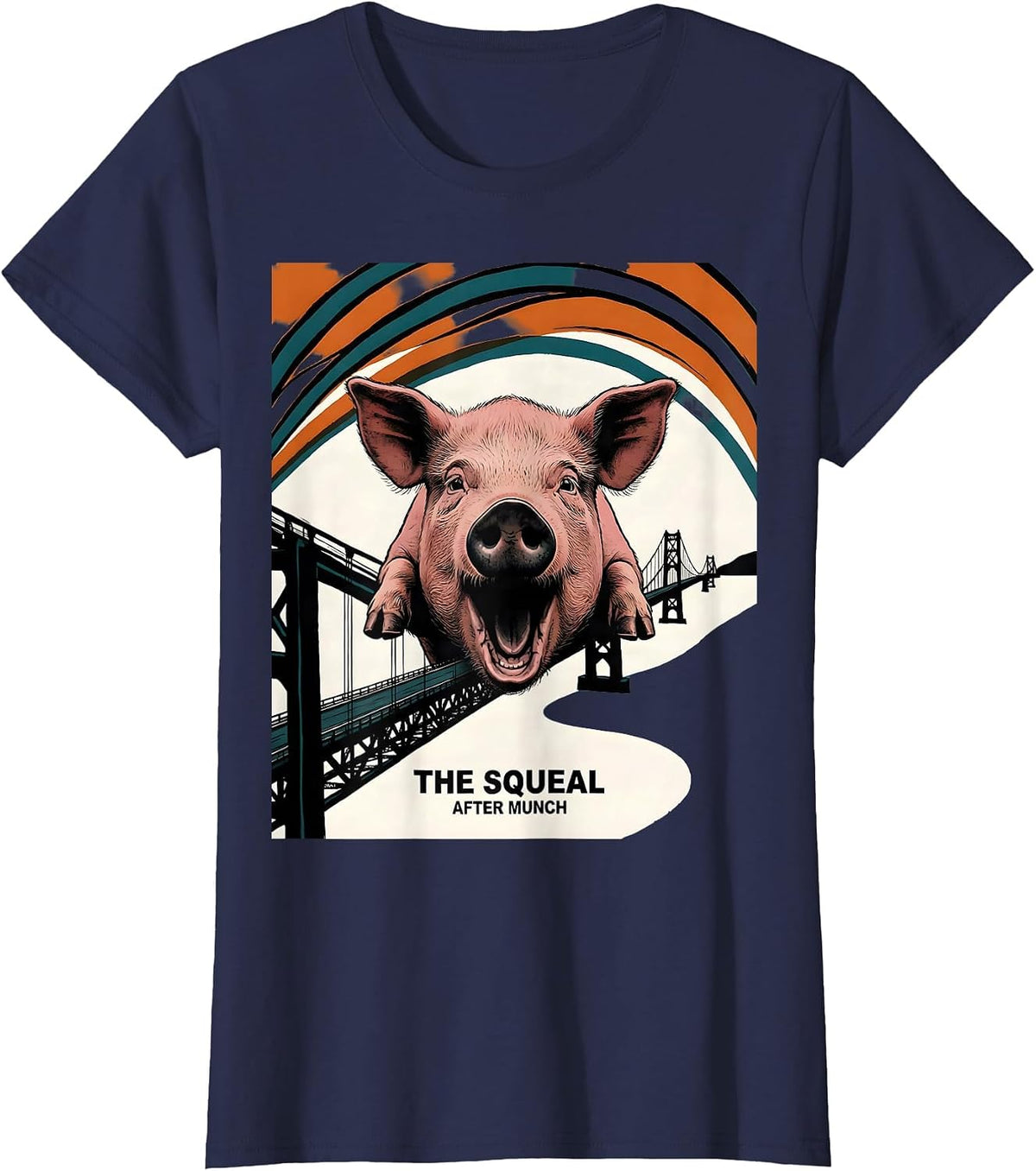 Women's The Squeal — After Munch Artistic Vintage Painting Parody T-Shirt - Navy Blue