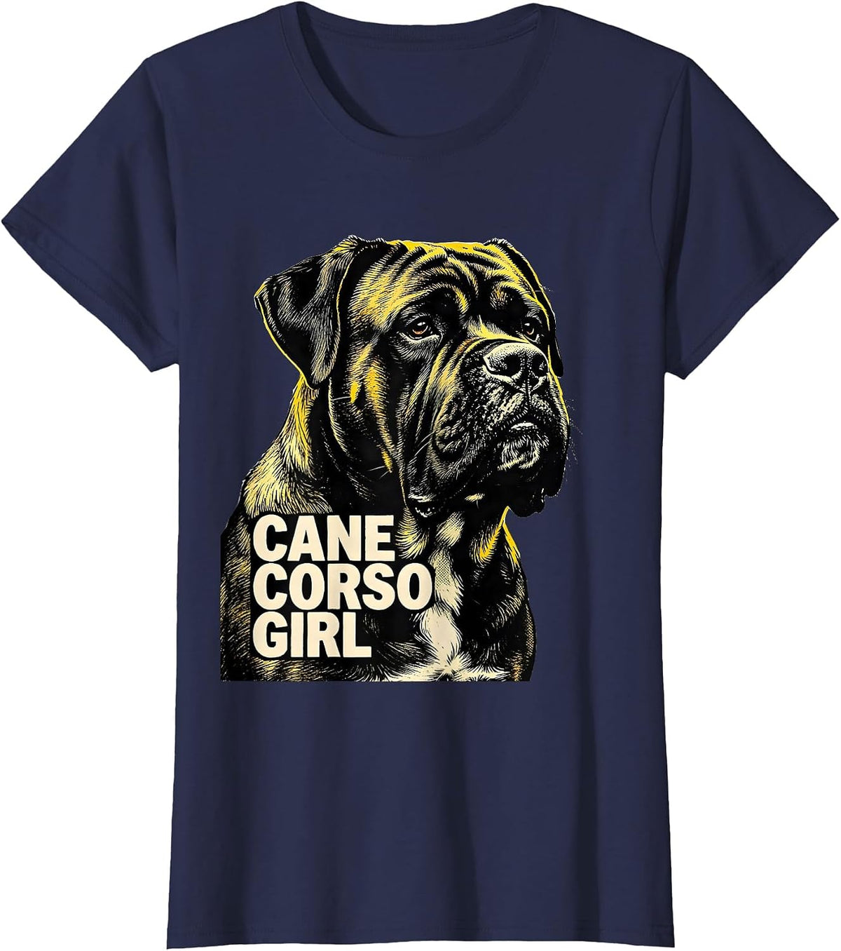 Women's Cane Corso Girl Stencil Graphic Dog Lover Pride T-Shirt - Navy Blue