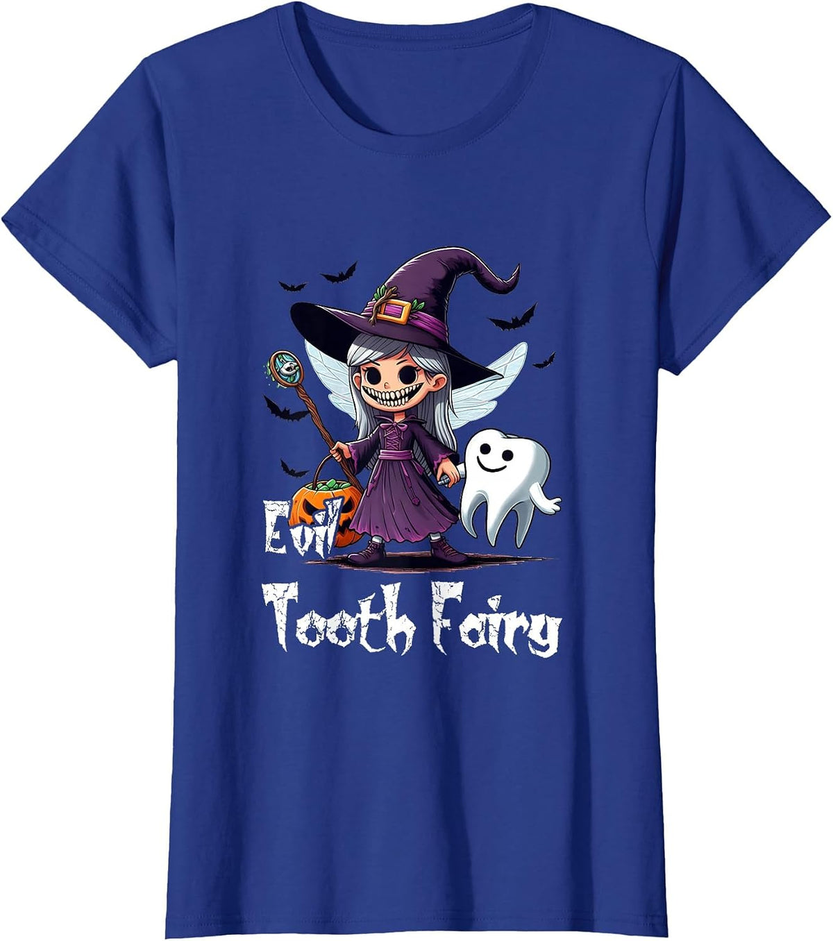 Devil Tooth Fairy Halloween Costume Witch Tooth Scary Dental T-Shirt - Royal Blue