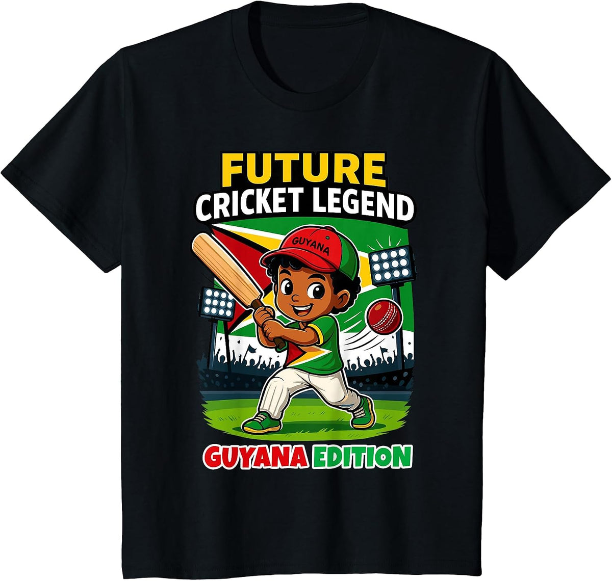 Future Cricket Legend Guyana Edition Boy for Boys Kids T-Shirt - Black