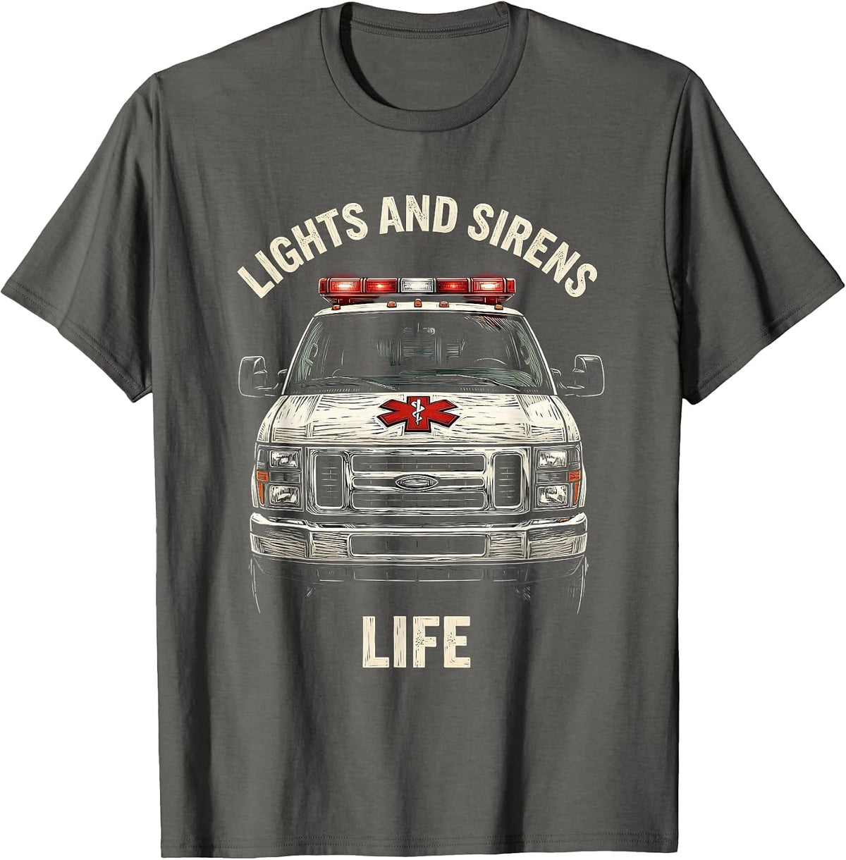 Men's Lights and Sirens Life EMT Graphic Design T-Shirt - Asphalt Grey