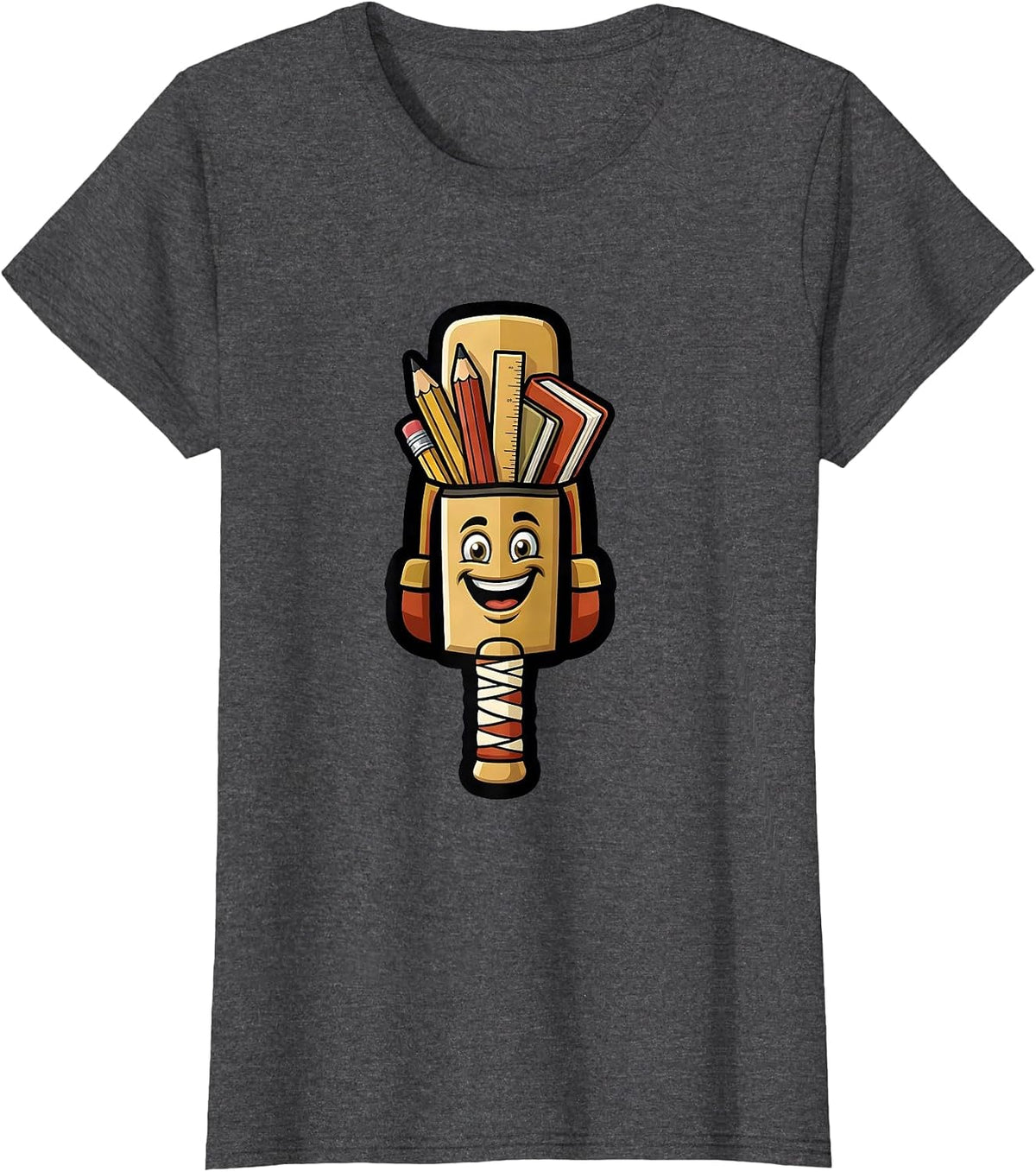 Women's Cricket Life Back to School Graphic Design T-Shirt - Dark Heather Grey