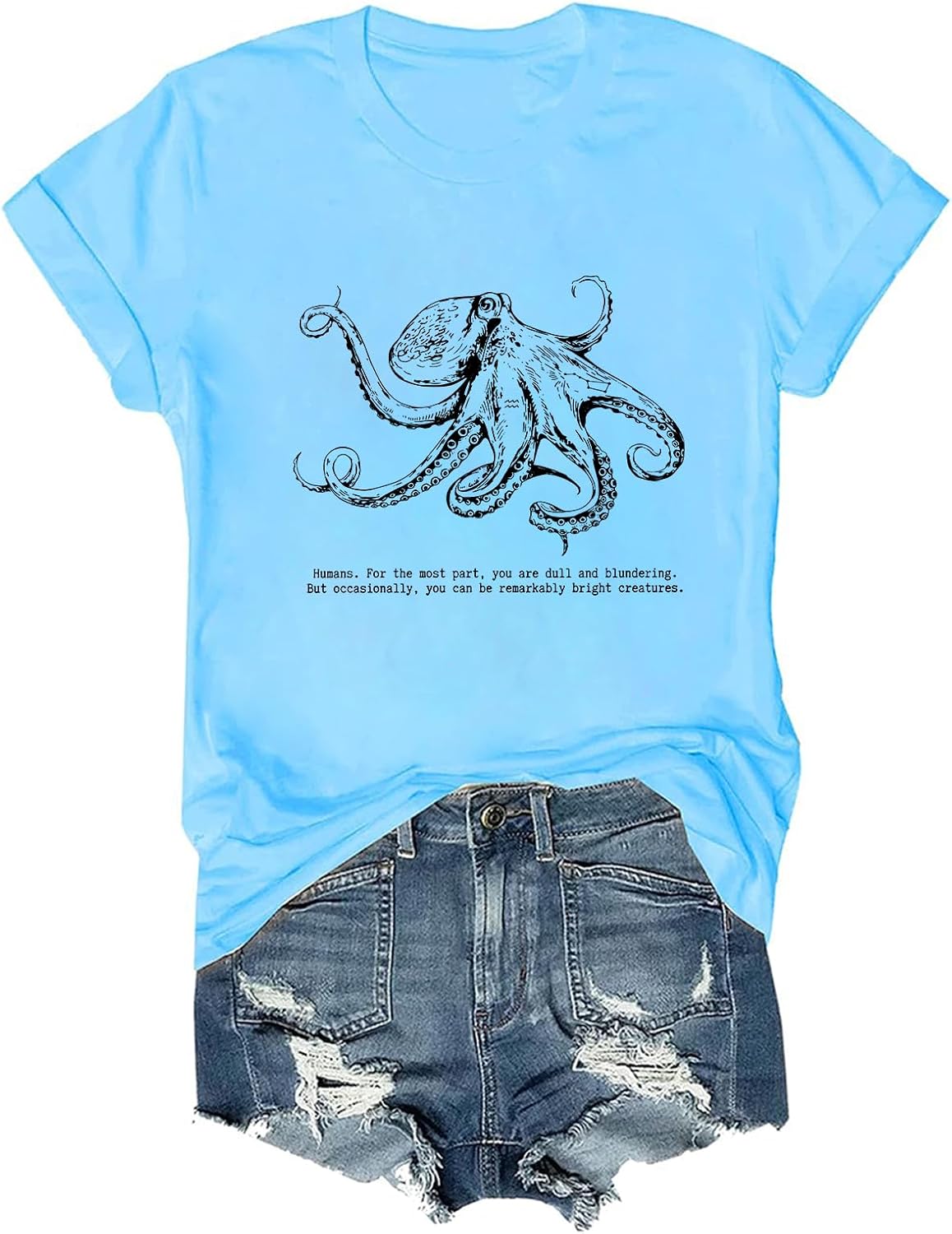 Octopus Shirt Funny Lover Literary Book Fans T-Shirt - Sky Blue