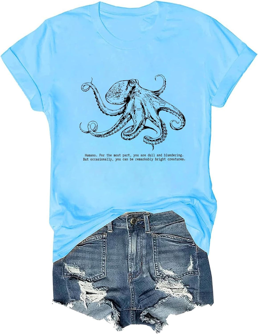 Octopus Shirt Funny Lover Literary Book Fans T-Shirt - Sky Blue