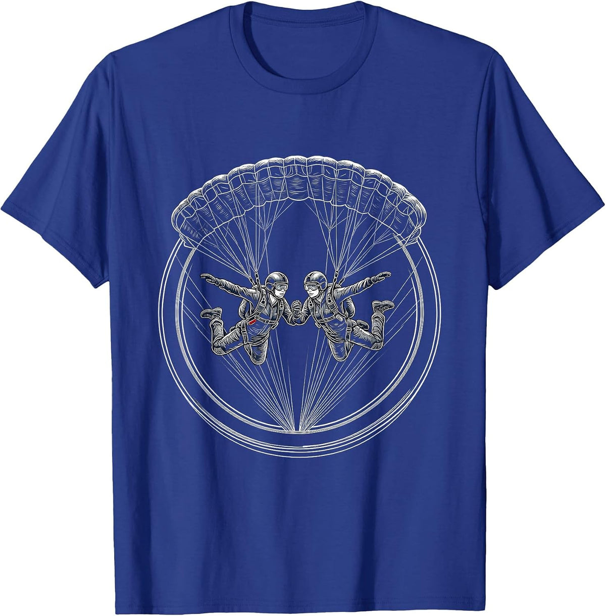 Twin Paratroopers Freefall Formation Skydiving T-Shirt - Royal Blue