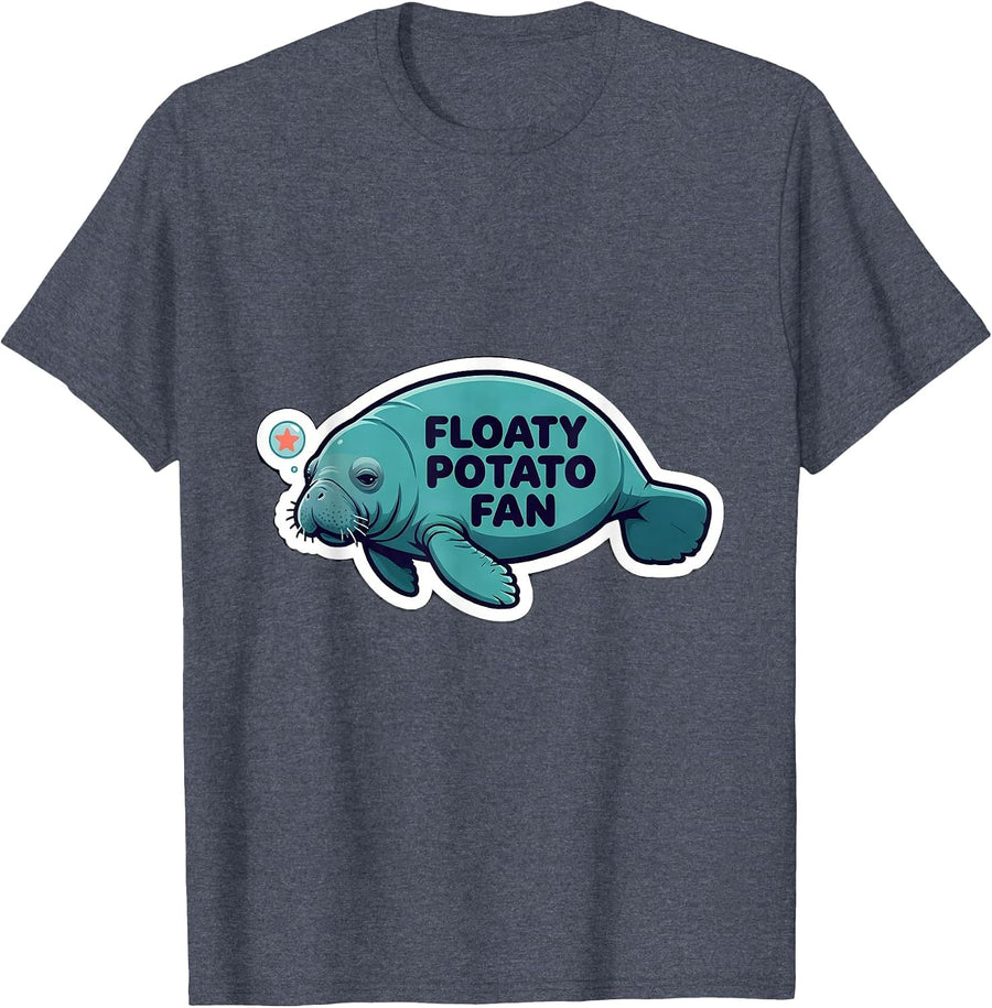 Floaty Potato Fan Funny Manatee Lover Sea Animal Humor T-Shirt - Heather Blue