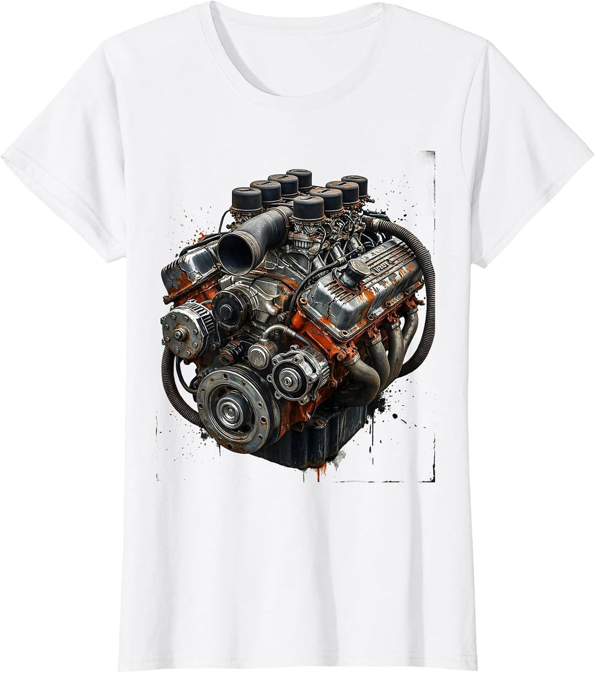 Women's Vintage Engine Block Chrome Detail Illustration T-Shirt - White
