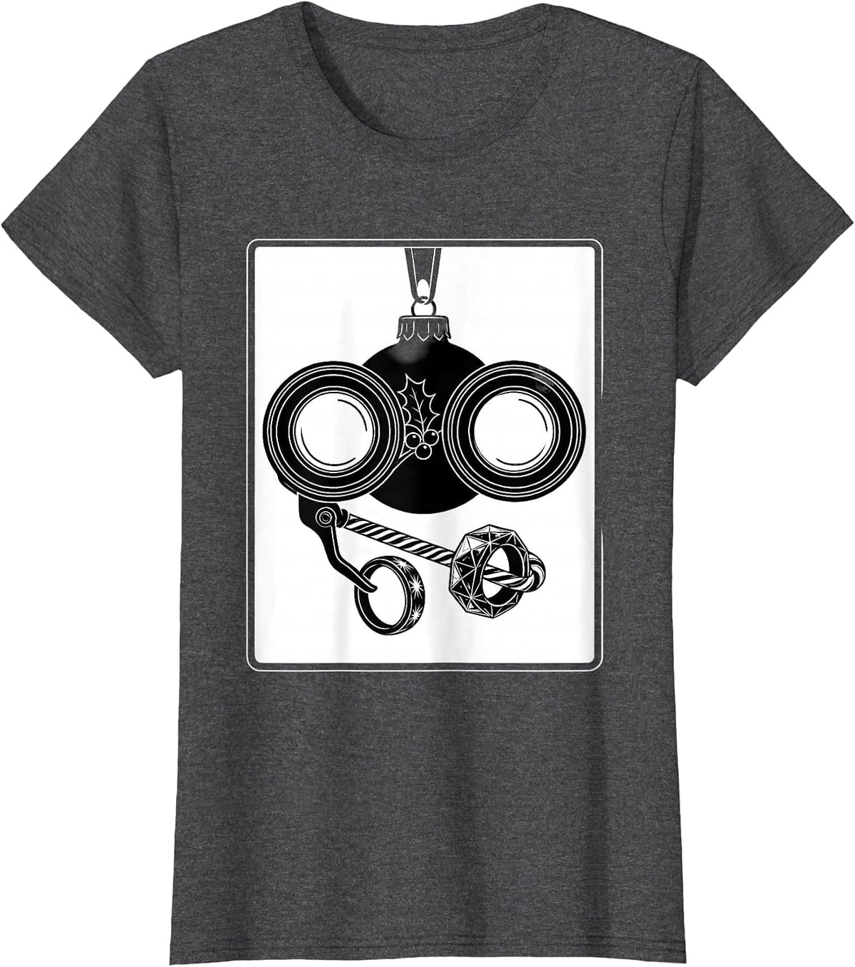 Women's Trial Frame Ornament Christmas Optometrist Eye Doctor Gift T-Shirt - Dark Heather Grey