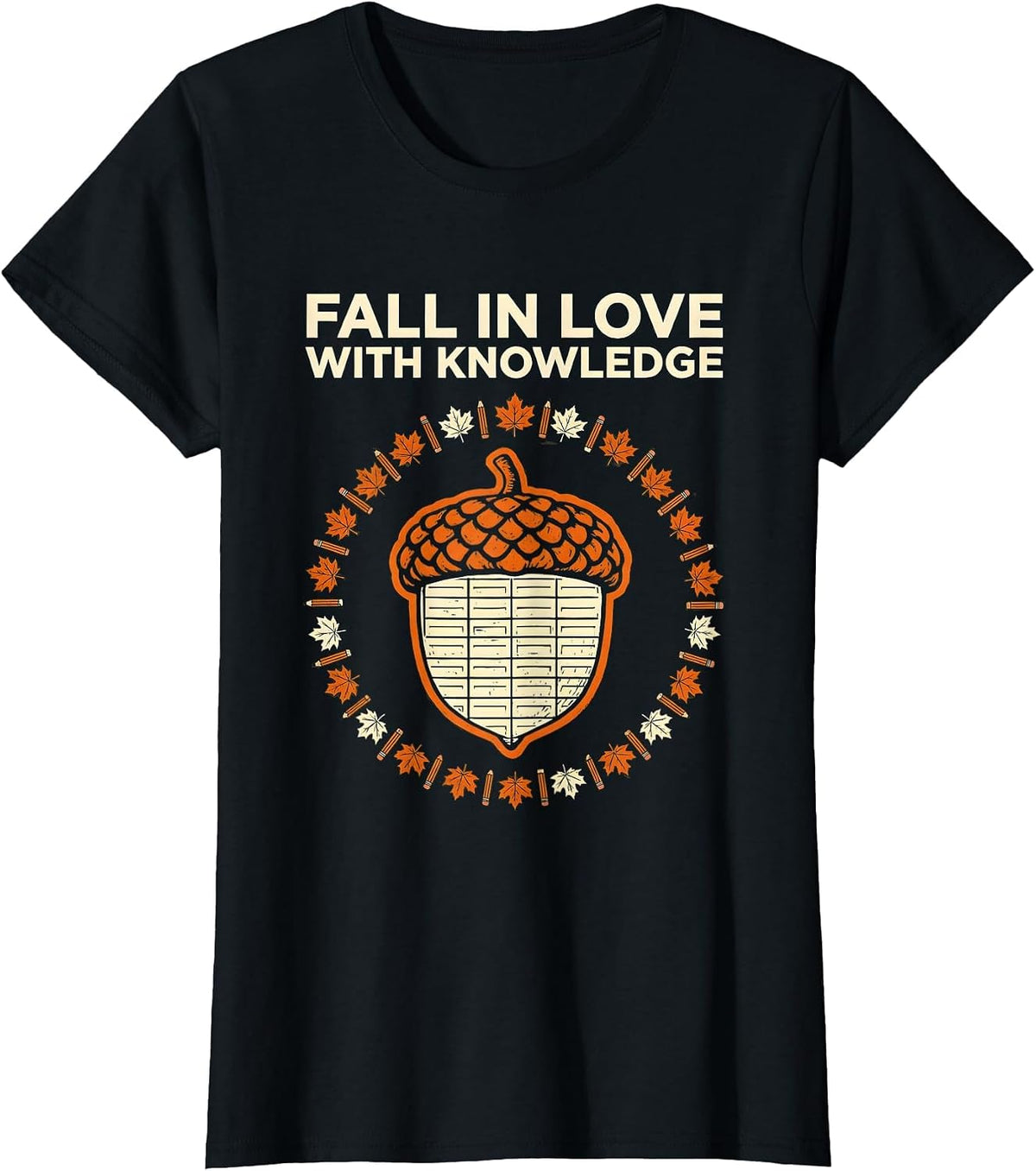 Women's Fall In Love With Knowledge Retro Teacher Autumn Halloween T-Shirt - Black
