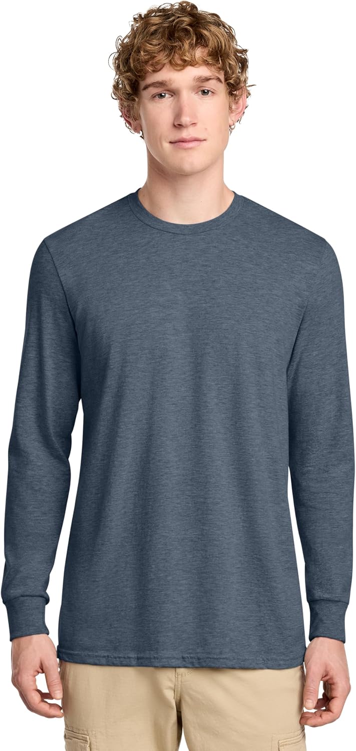 District Perfect Blend CVC Long Sleeve Tee - Stylish Casual T-Shirt for Men & Women, Cotton & Polyester - Heathered Navy