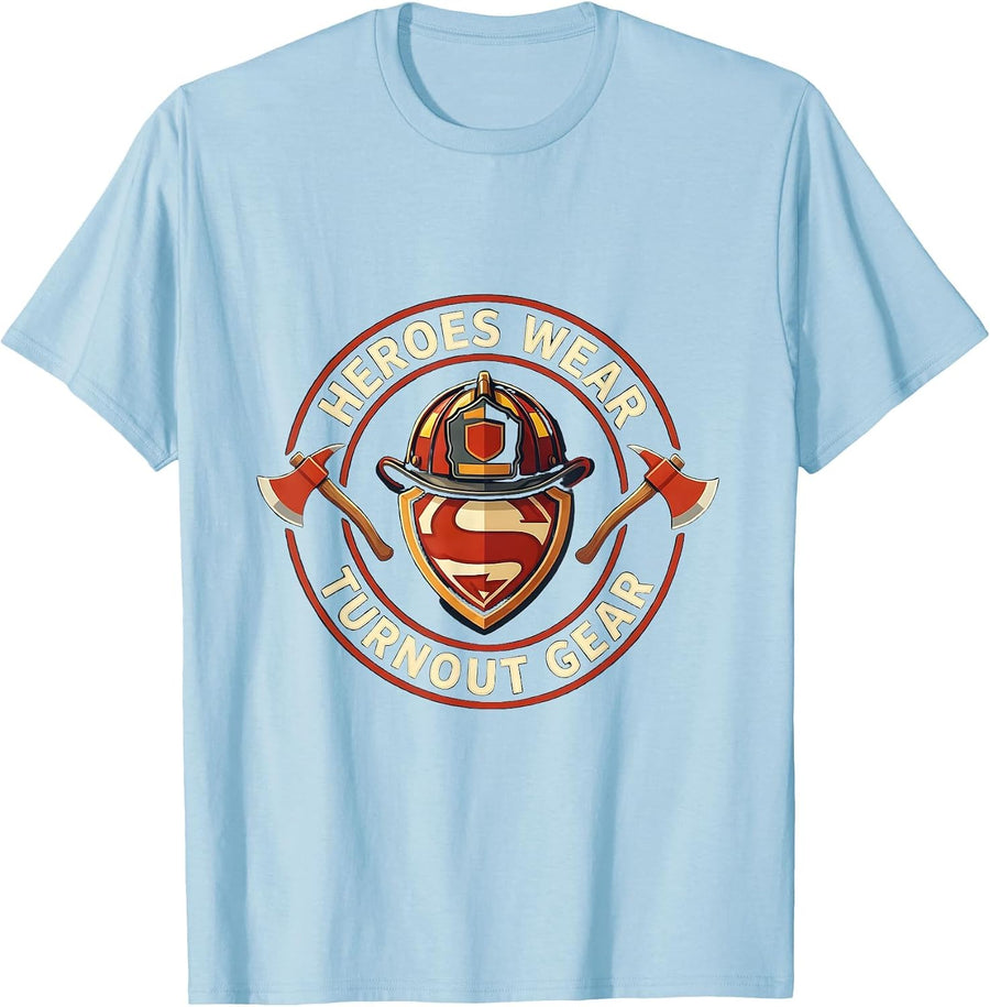 Men's Heroes Wear Turnout Gear Firefighter Design T-Shirt - Baby Blue