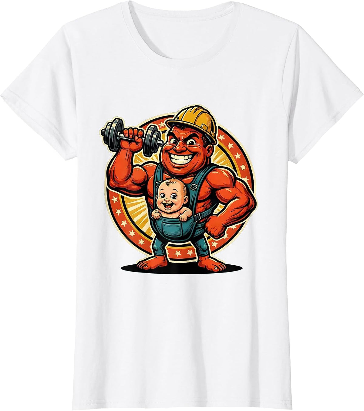 Women's Dad Baby Carrier Weightlifting Graphic Tee T-Shirt - White