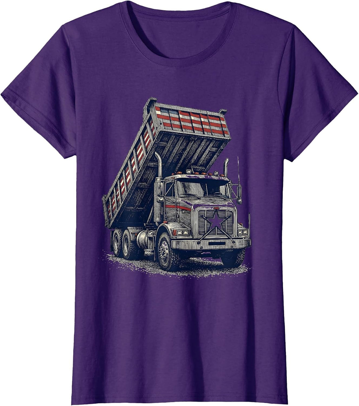 Women's Heavy Dump Truck Crosshatch Etching Patriotic Driver T-Shirt - Purple
