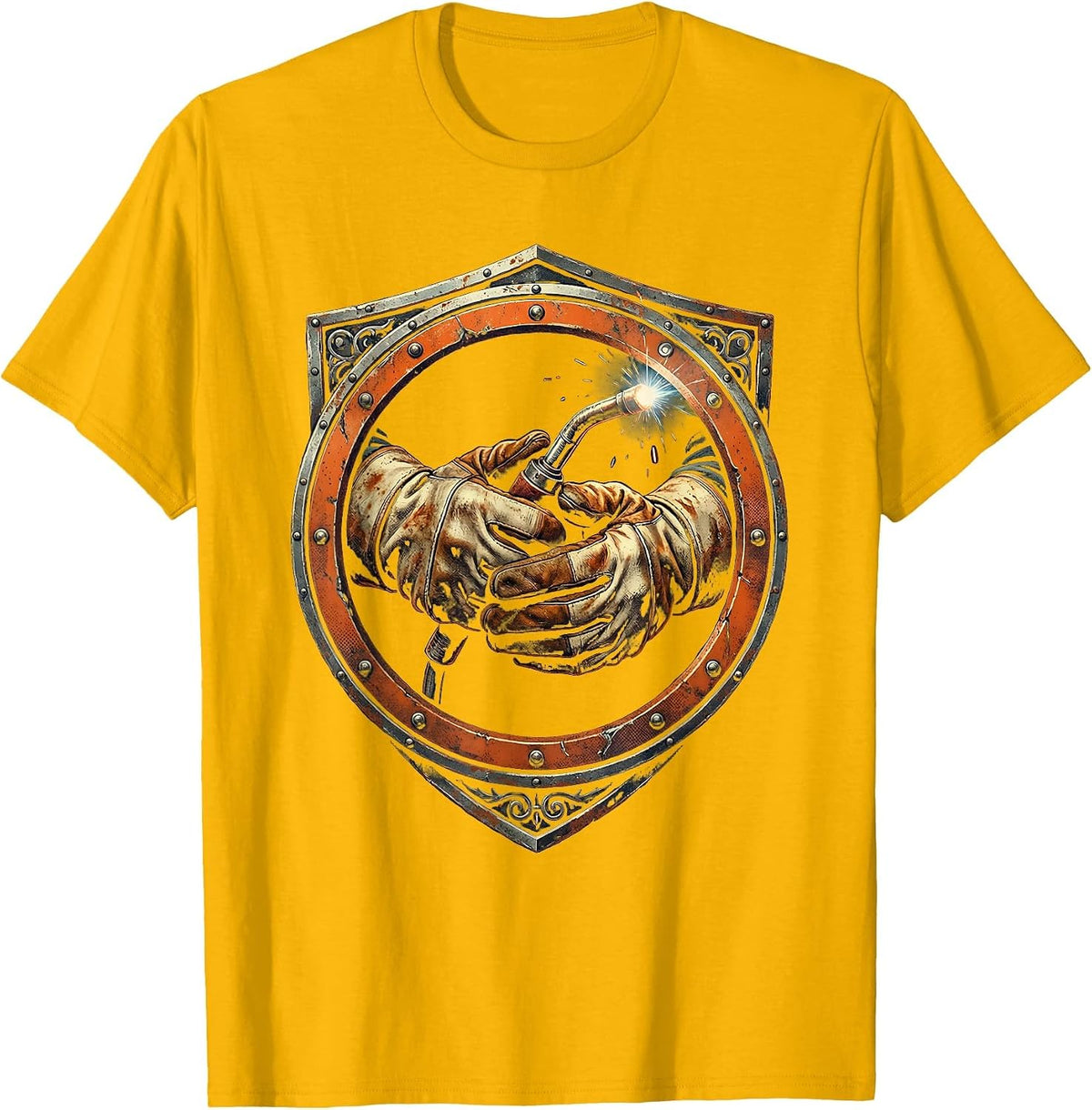 Welder Gloved Hands Torch Graphic Tee T-Shirt - Golden Yellow