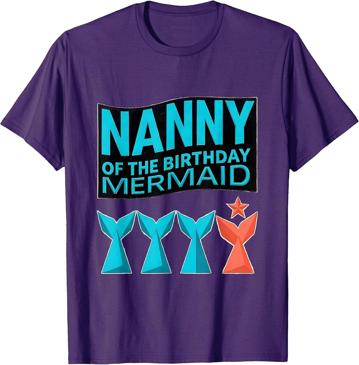 Nanny Of The Birthday Mermaid Geometric Mermaid Squad Family T-Shirt - Purple