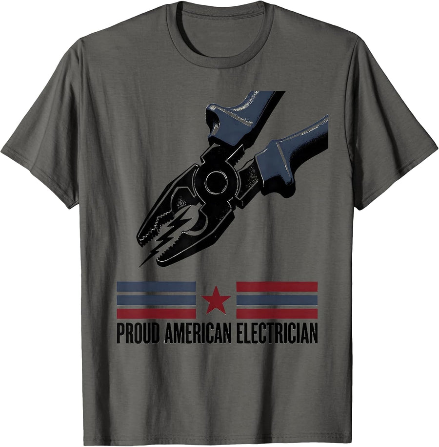 Proud American Electrician Patriotic USA Flag Electrician T-Shirt - Asphalt Grey