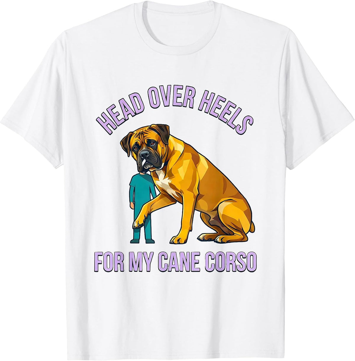 Men's Head Over Heels For My Cane Corso Flat Vector Dog Owner T-Shirt - White