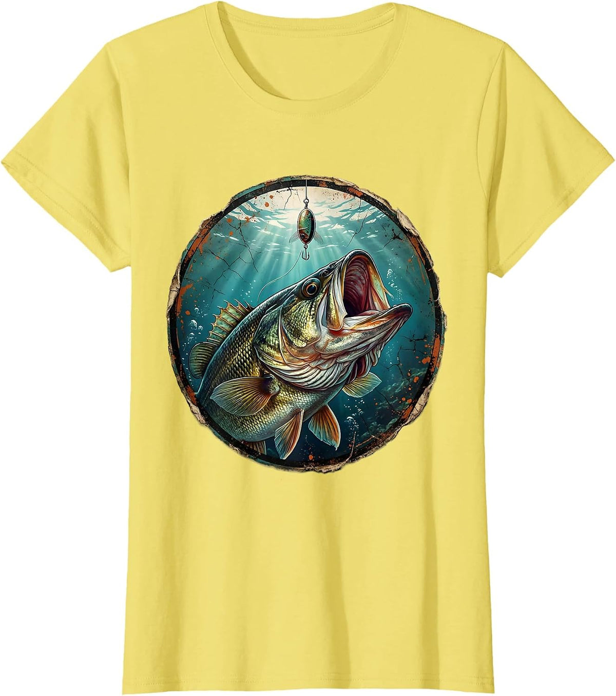 Bass Fishing Underwater Lure Graphic Tee T-Shirt - Lemon Yellow