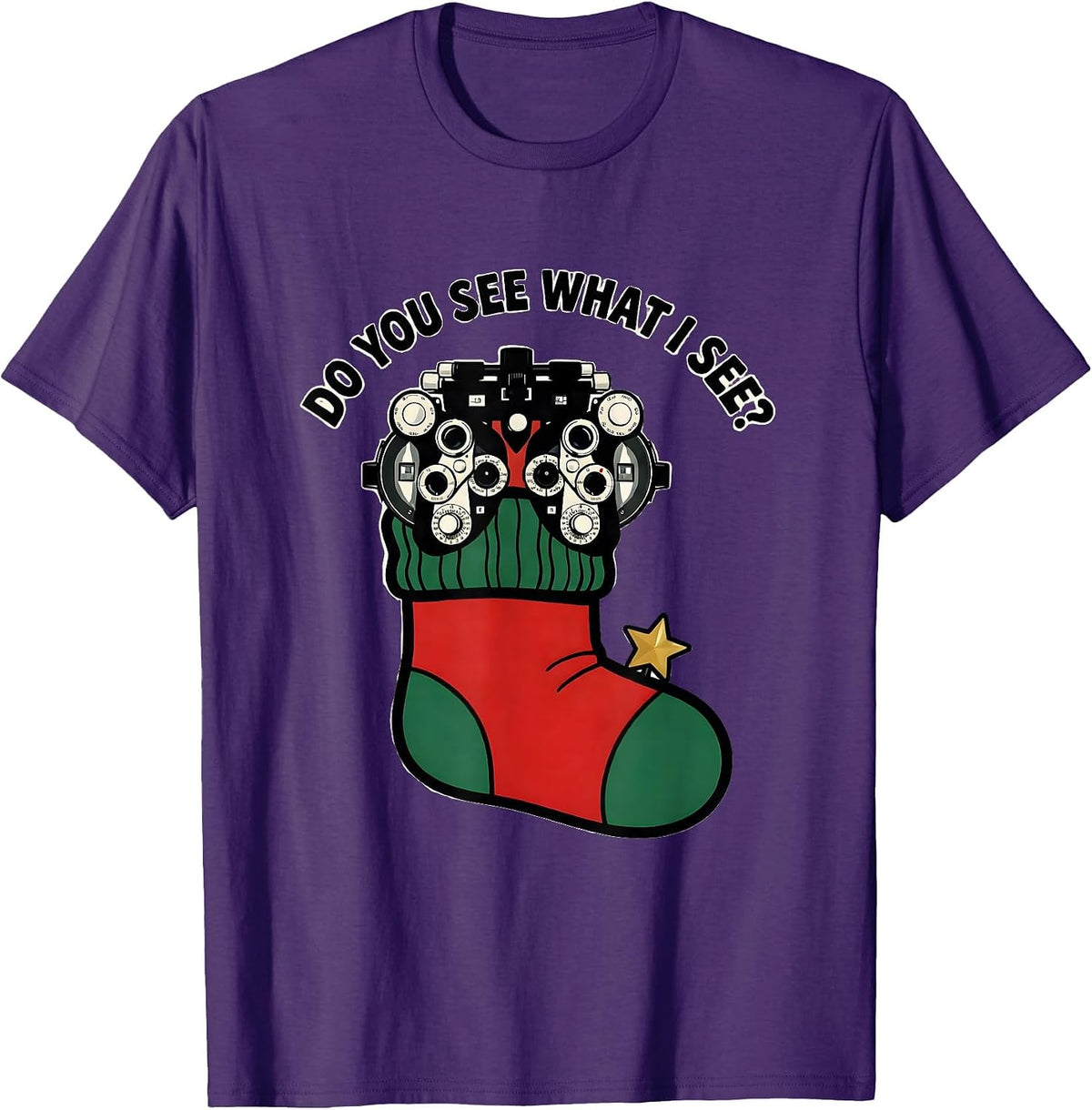 Do You See What I See? Cartoon Optometry Eye-Care Christmas T-Shirt - Purple