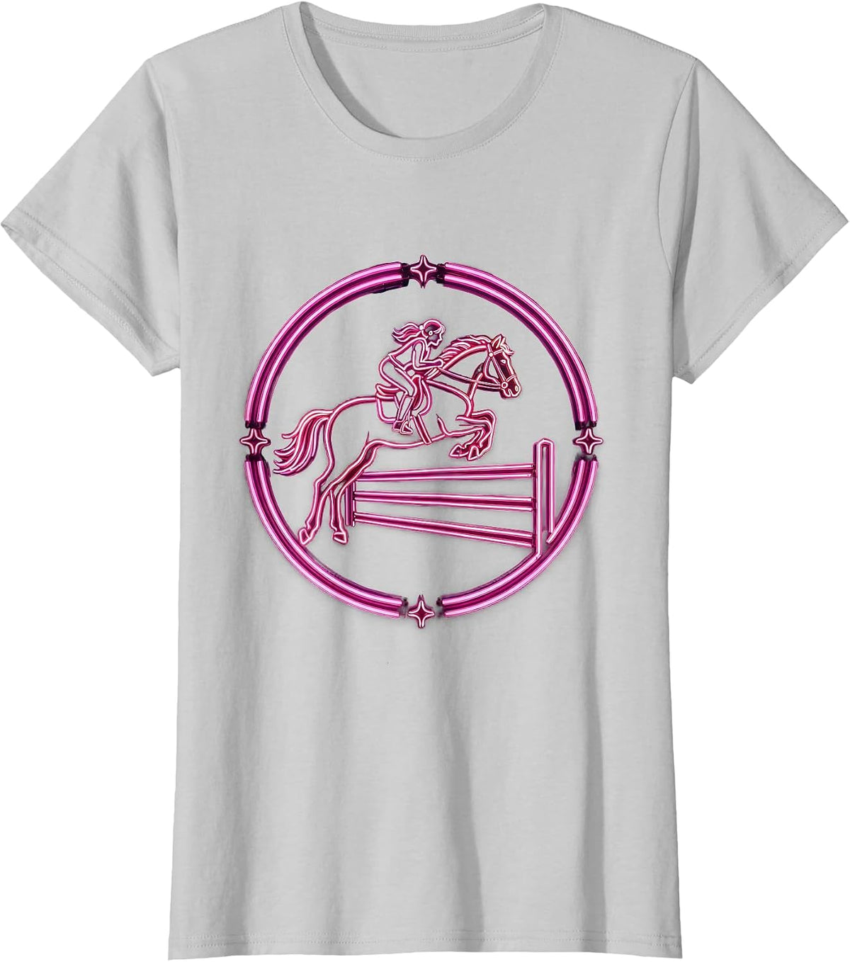 Women's Lets Go Girls Horseback Rider Jumping Fence T-Shirt - Silver Grey