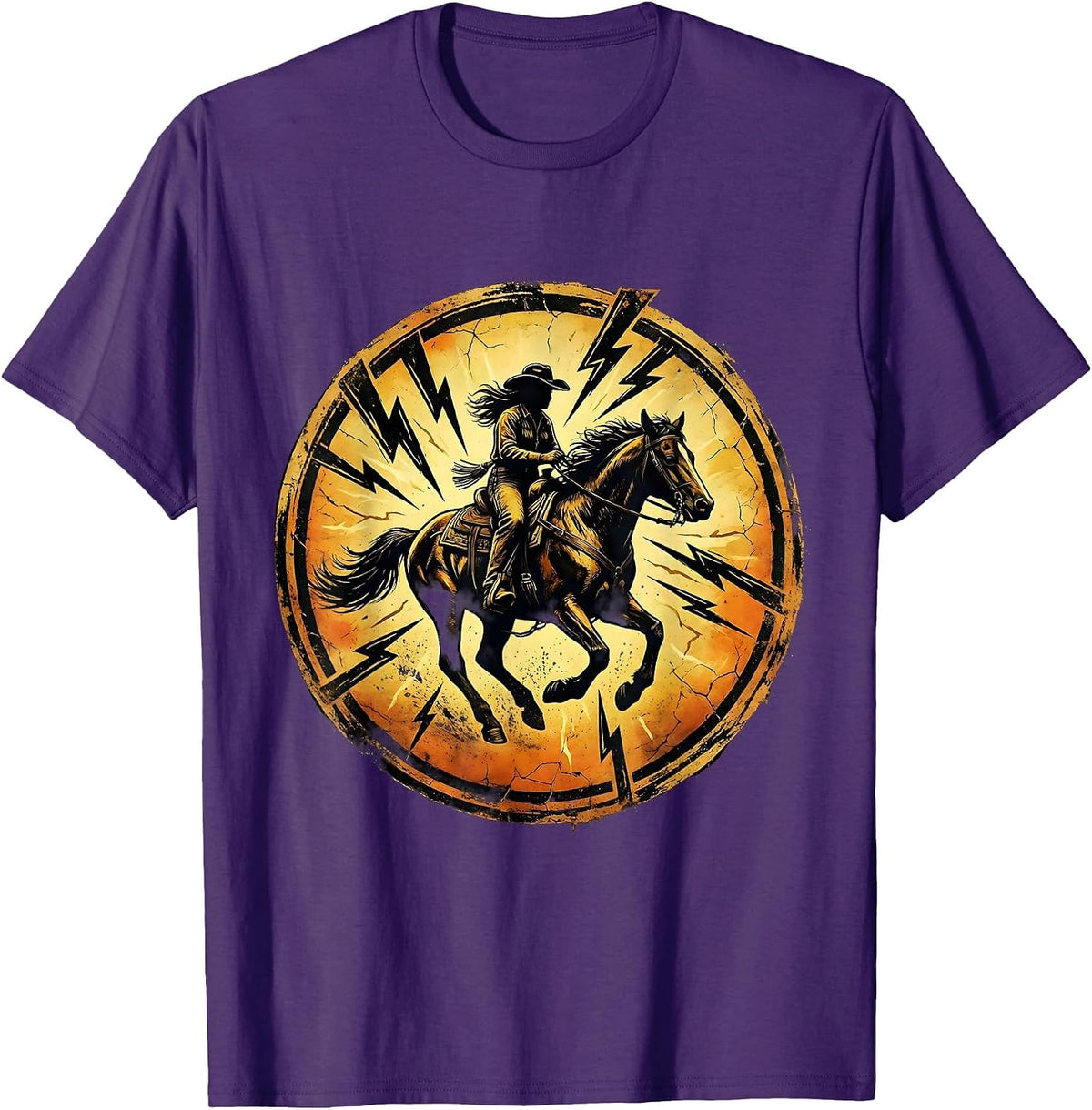 Men's Cowgirl Riding Bareback Through Lightning Storm T-Shirt - Purple