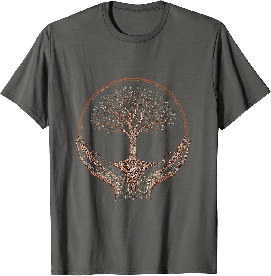 Mother Tree Open Arms Roots Family Nature Design T-Shirt - Asphalt Grey