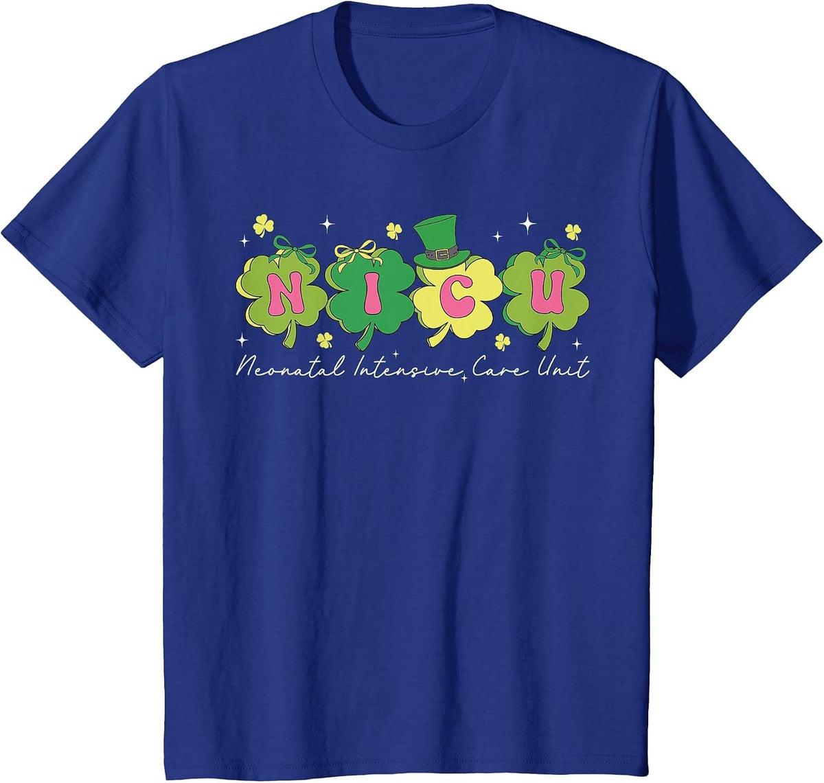 Happy St Patrick's Day Retro Shamrock NICU Nurse Nursing T-Shirt - Royal Blue