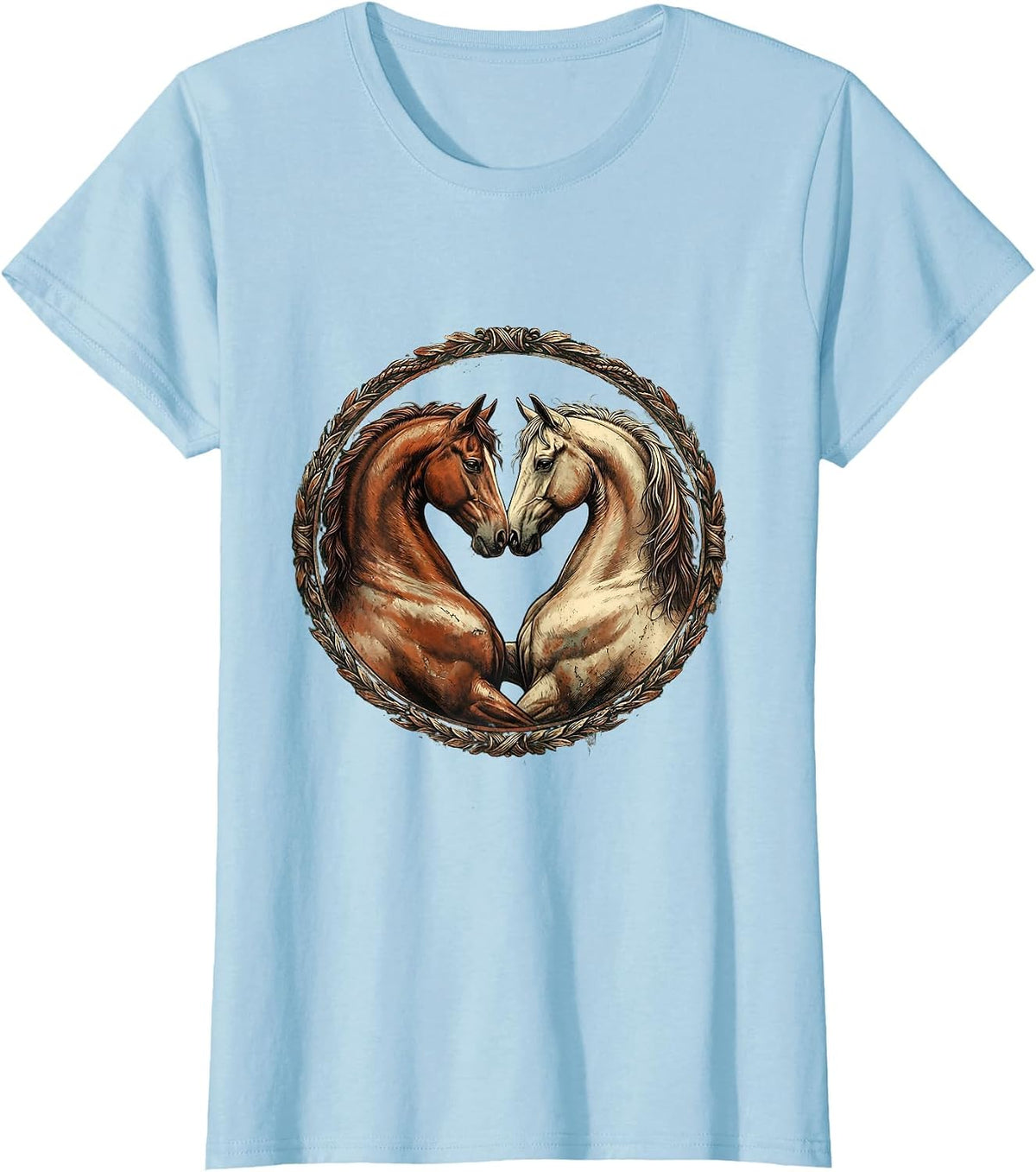 Two Horses Nose to Nose Graphic Tee T-Shirt - Baby Blue