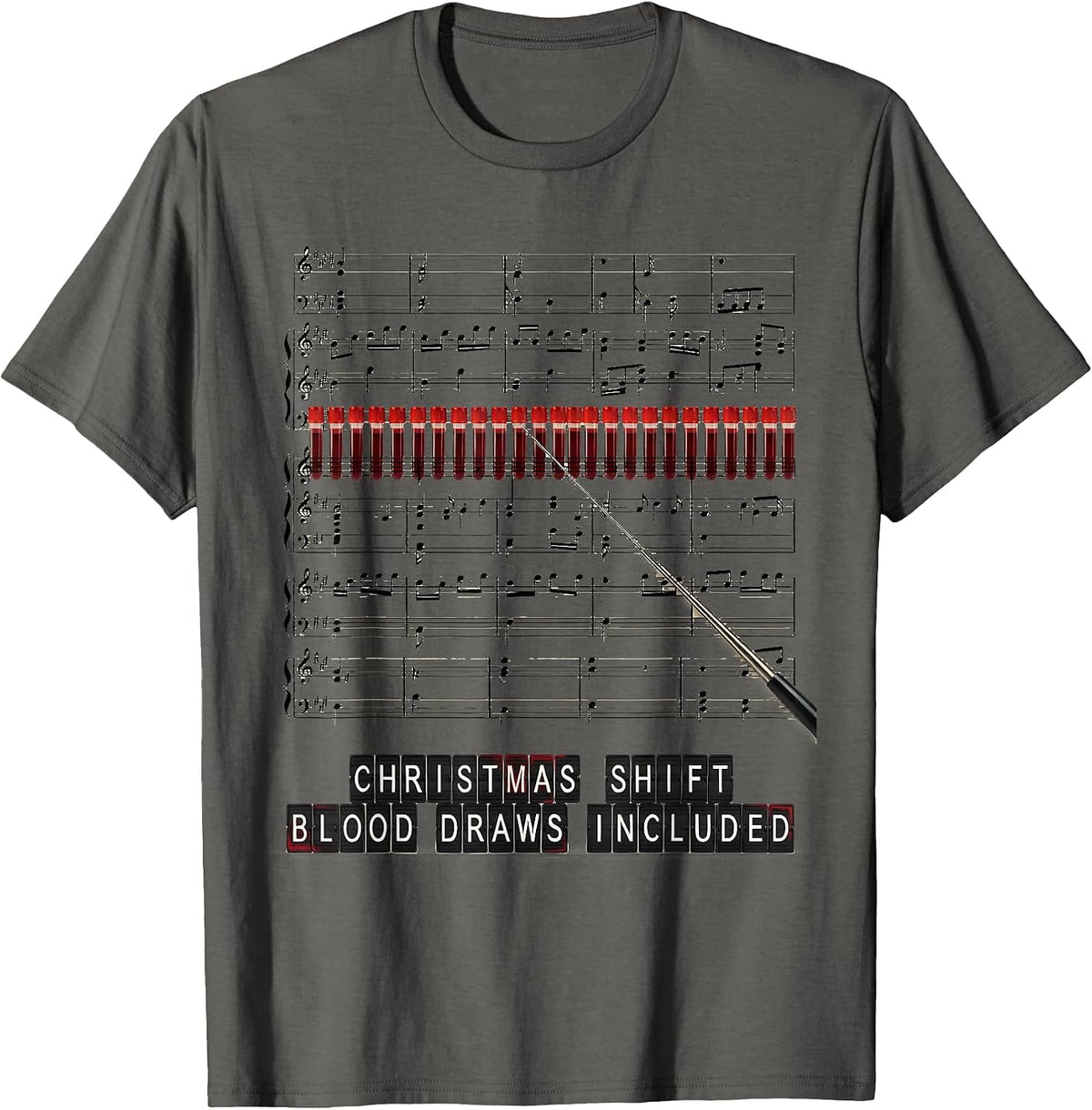 Men's Christmas Shift Blood Draws Included Phlebotomist Tech T-Shirt - Asphalt Grey