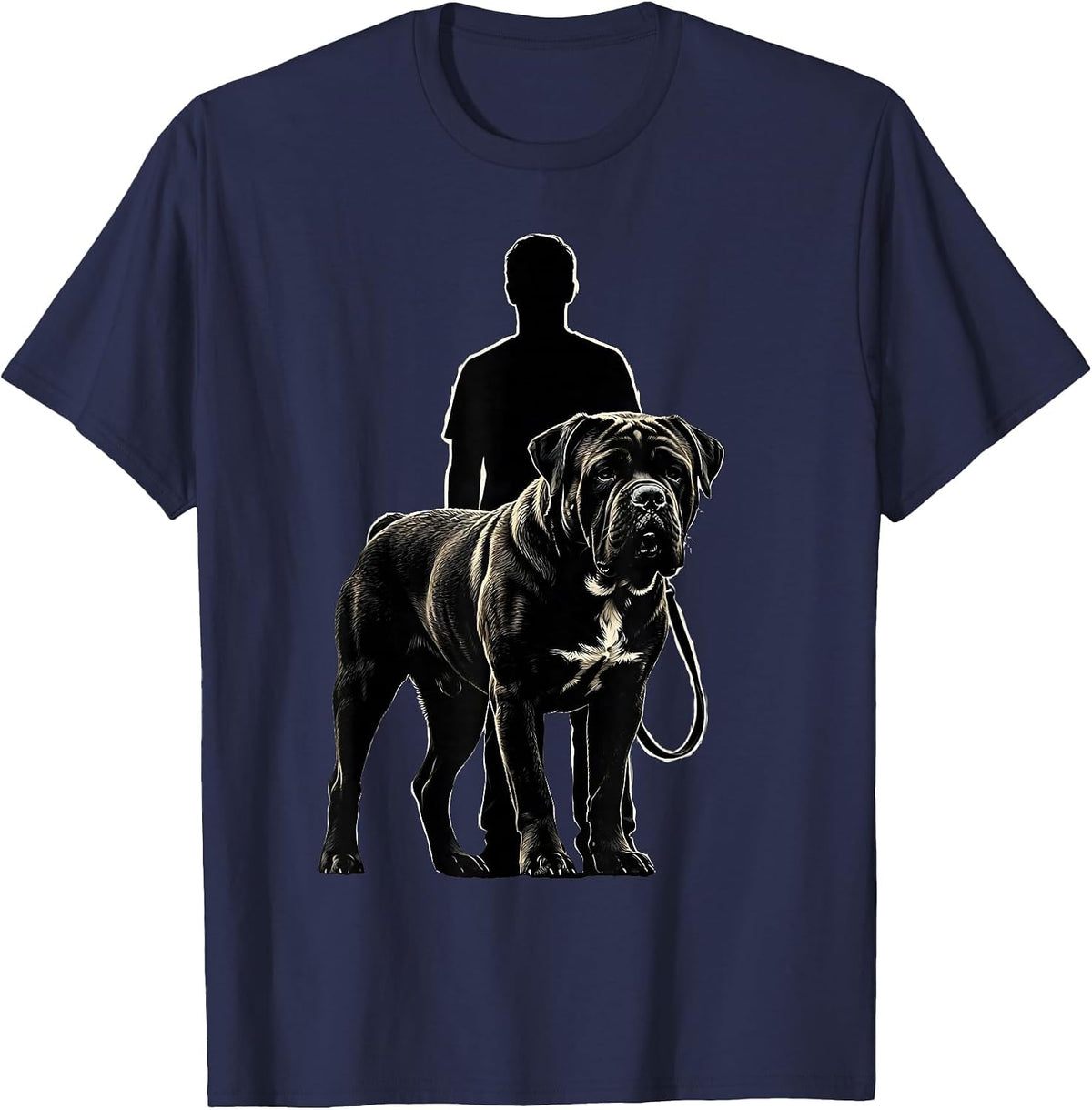 Men's Cane Corso Owner Pride Tough-Guy Silhouette Humor T-Shirt - Navy Blue