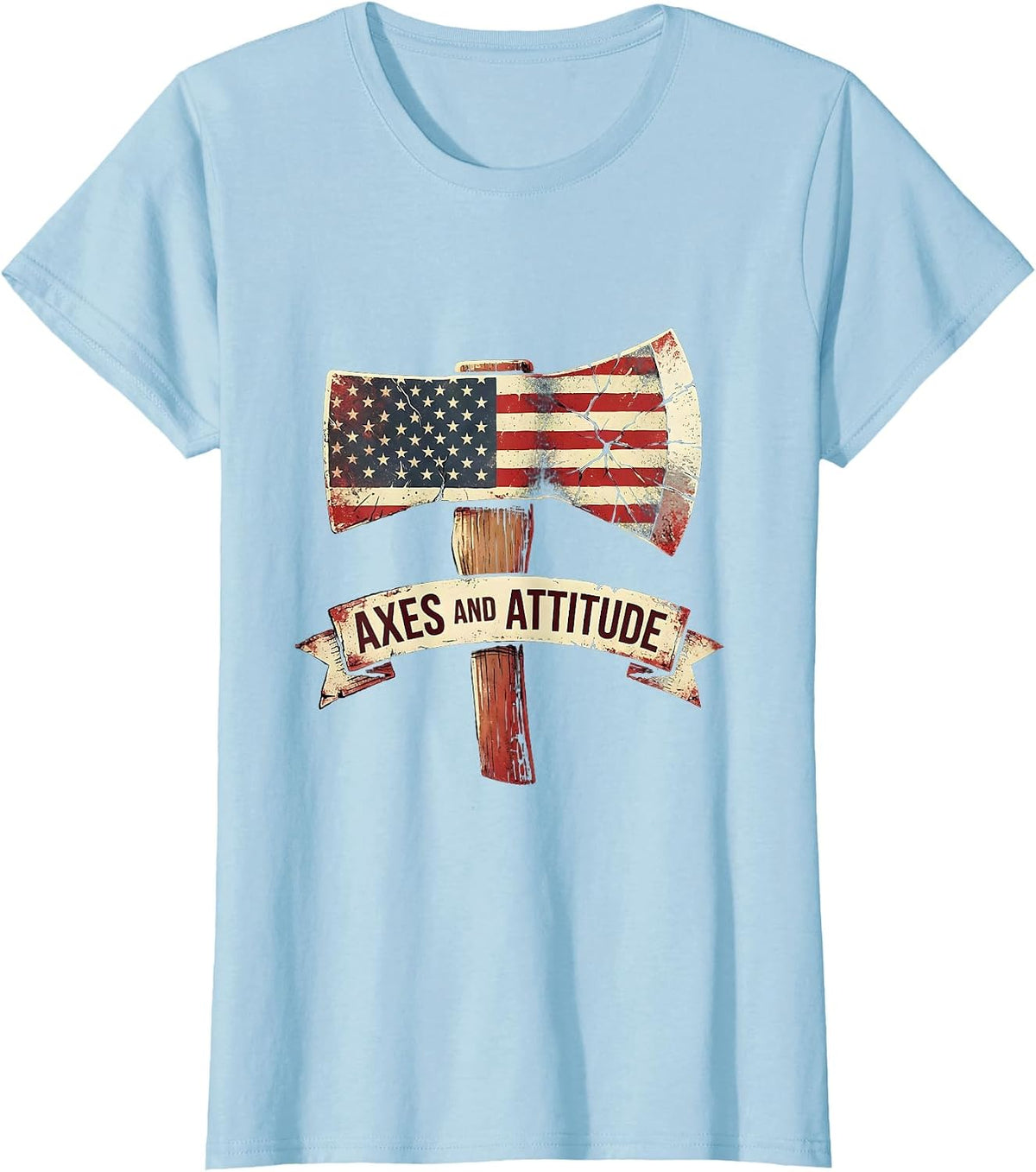 Women's Axes and Attitude Firefighter Graphic Design T-Shirt - Baby Blue